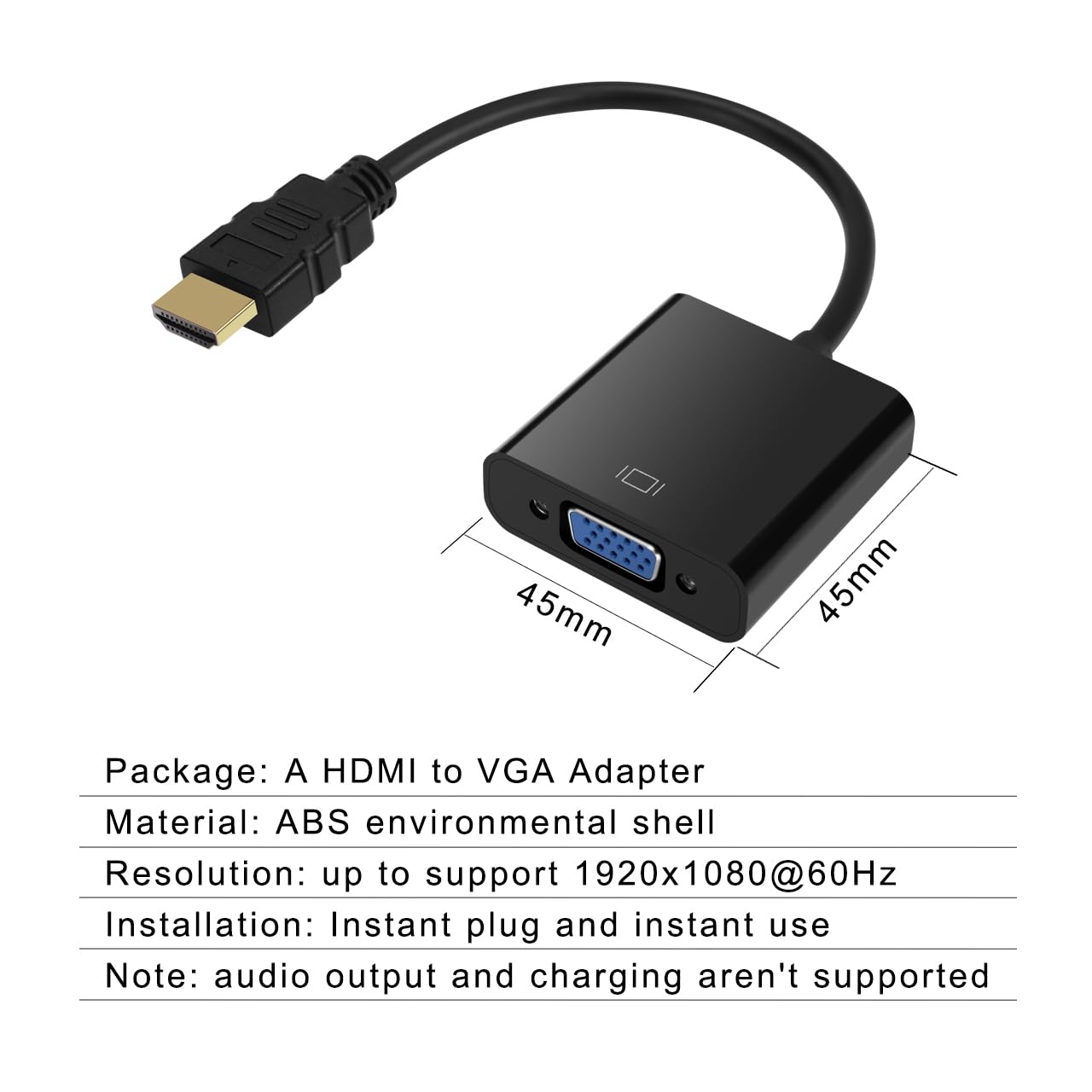 Premium Gold-Plated HDMI to VGA Adapter Converter (Male to Female) - 1080P HD Video Output for Laptop, PC, Monitor, Projector, HDTV | Compatible with Chromebook, Raspberry Pi, Roku, Xbox | Ideal for Home Office, Gaming & Presentations