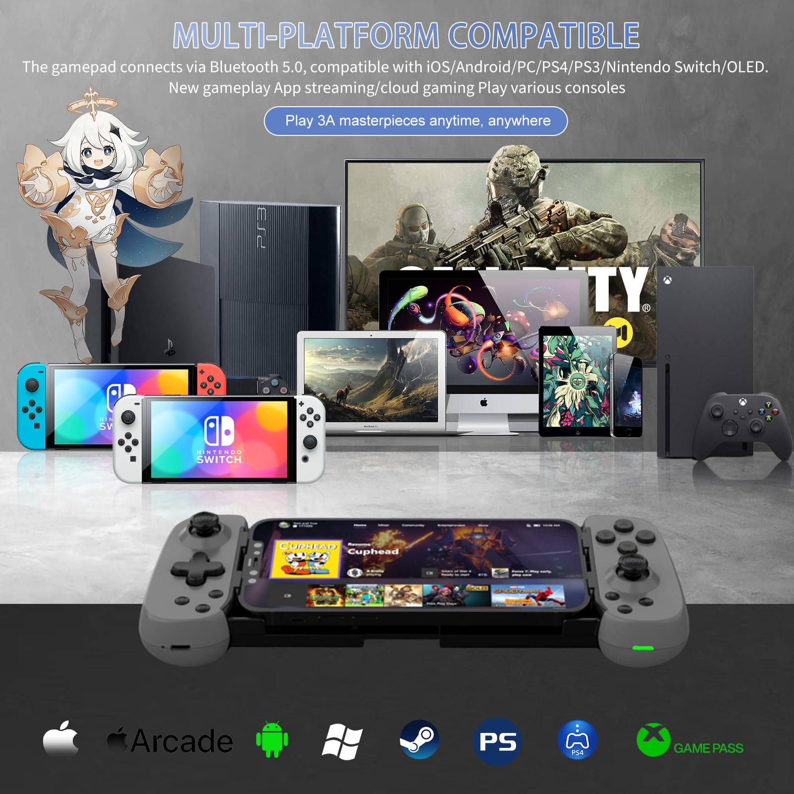Wireless Gamepad for iPhone/Android/PC/PS5 - Turbo/Gyro/Dual Motors - Perfect for Cloud Gaming & Streaming