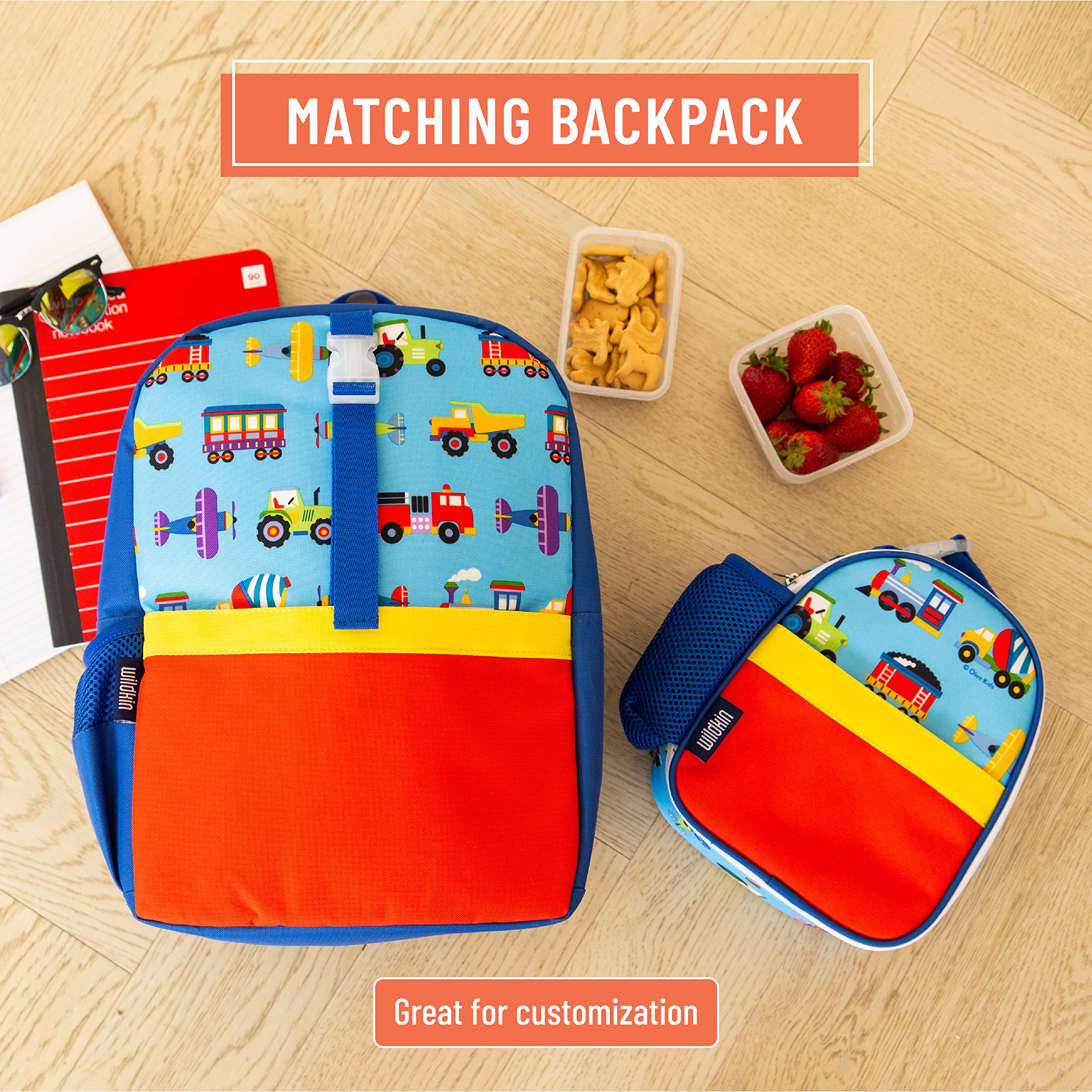 Wildkin Insulated Clip-in Lunch Box for Kids - BPA-Free, Leak-Proof & Durable - Perfect for School Lunches, Travel Snacks & Outdoor Activities (Trains, Planes & Trucks Design)