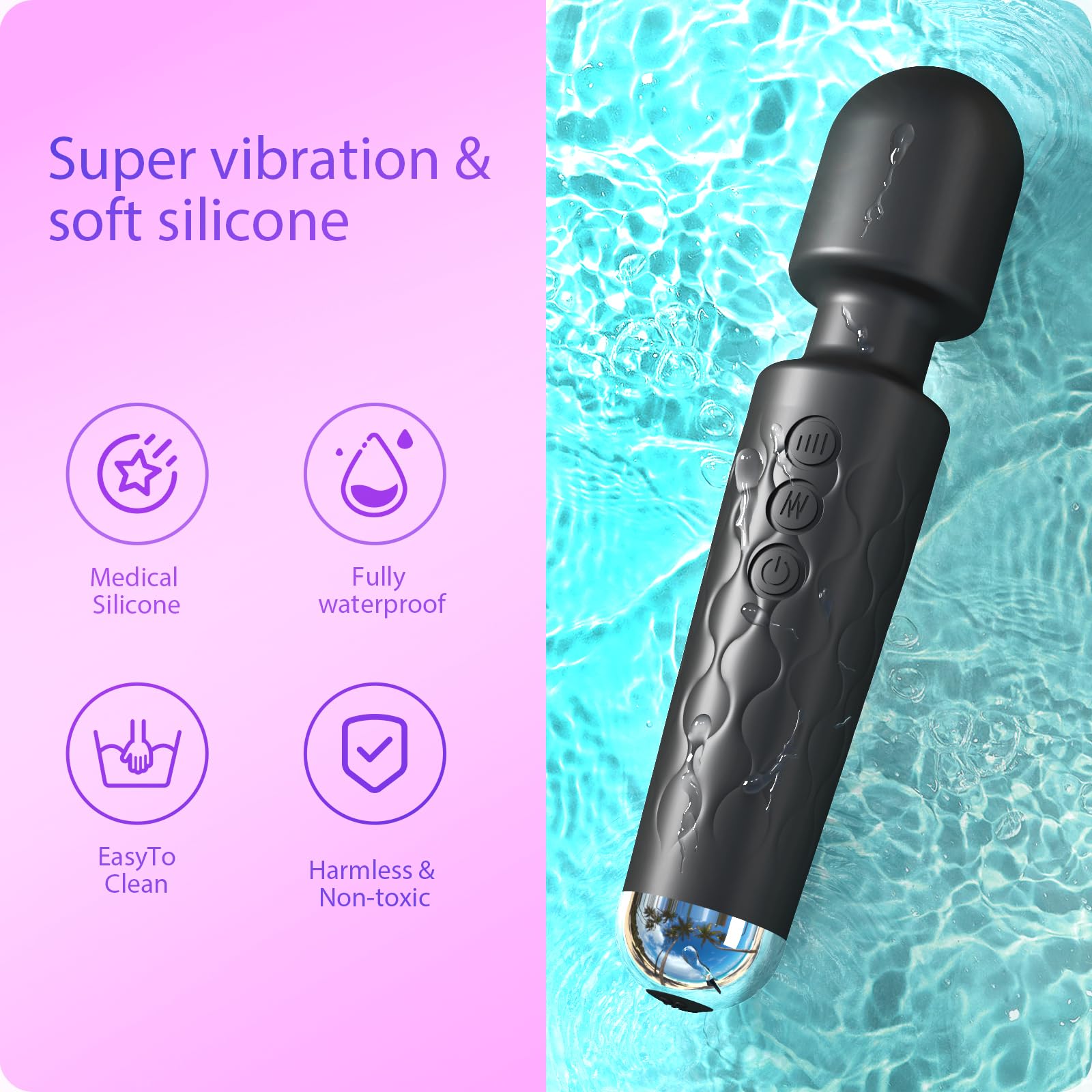 SANJIANKE Powerful Wand Vibrator for Women - 8 Speeds & 20 Patterns G-Spot & Clitoral Stimulator, Waterproof & Ultra Quiet Adult Sex Toy - Perfect for Solo Play, Couples Massage & Stress Relief (Black)