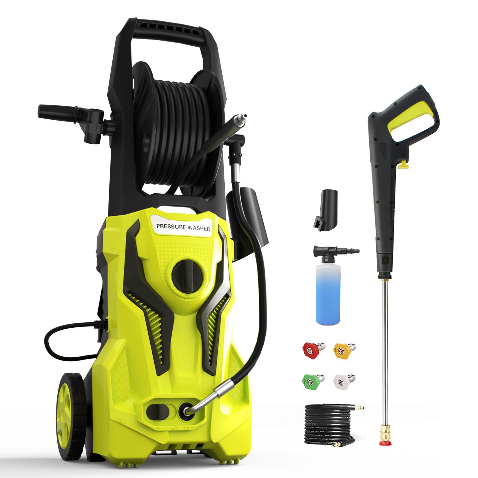 ZHUOLIN 4800PSI 3.2GPM Electric Pressure Washer with 25FT Hose Reel, 4 Nozzles & Foam Cannon - Powerful Cleaning for Cars, Driveways, Patios, Decks, Siding & Outdoor Surfaces - Ideal for Home, Garage and Commercial Use