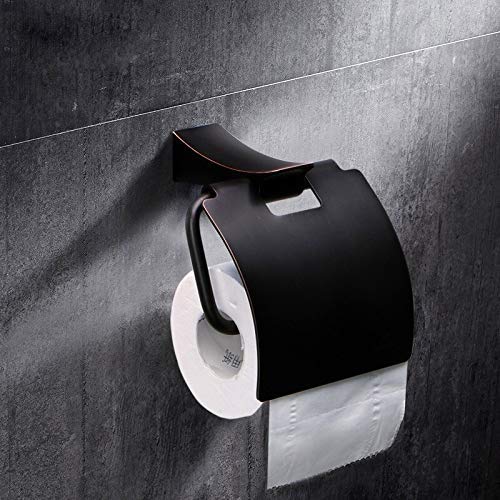 Black Covered Toilet Paper Holder Stand - Wall Mounted Bathroom Tissue Box Organizer with Lid, Durable Metal Design for Home & Office Use - Perfect for Modern Bathrooms, Powder Rooms & Restrooms