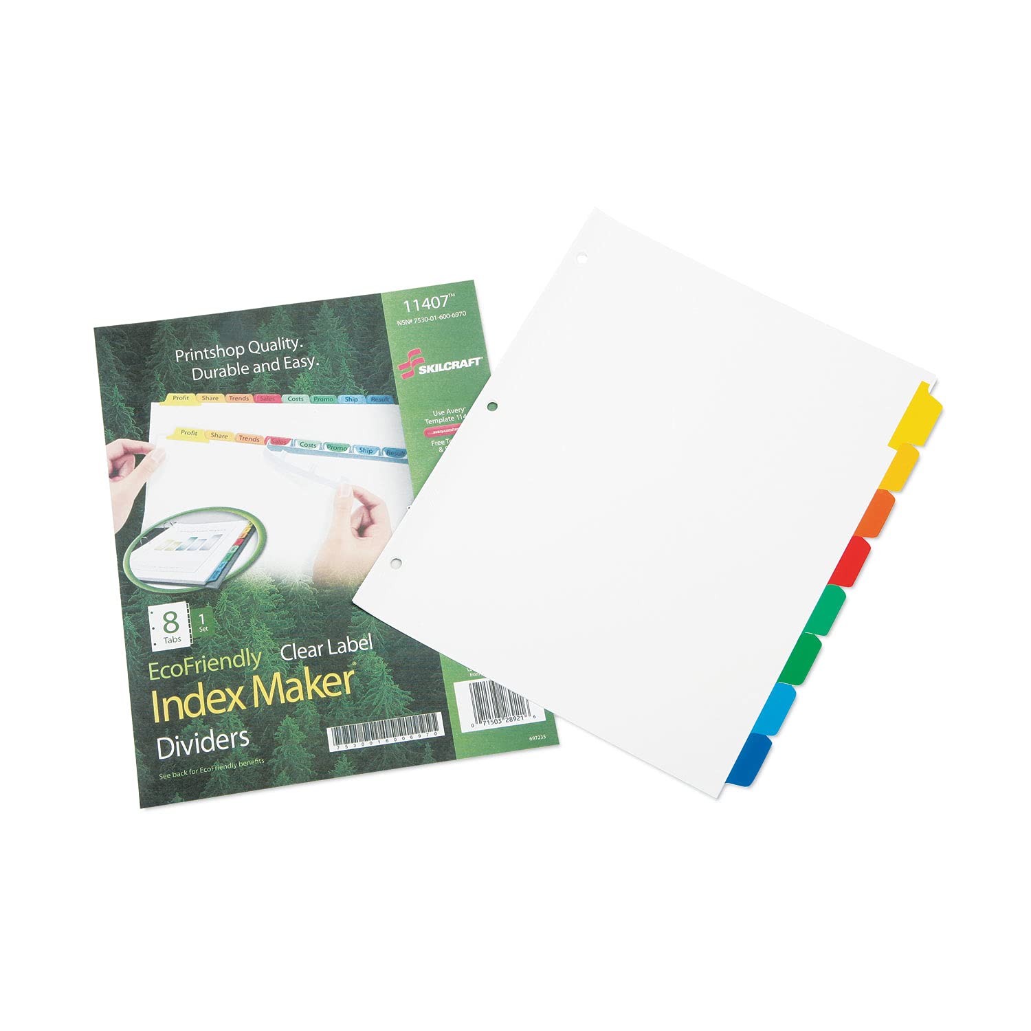 AbilityOne® NSN6006970 Index Maker® Dividers - 8 Tab Multi-Color File Folder Tabs for Office Organization, School Supplies, and Document Filing
