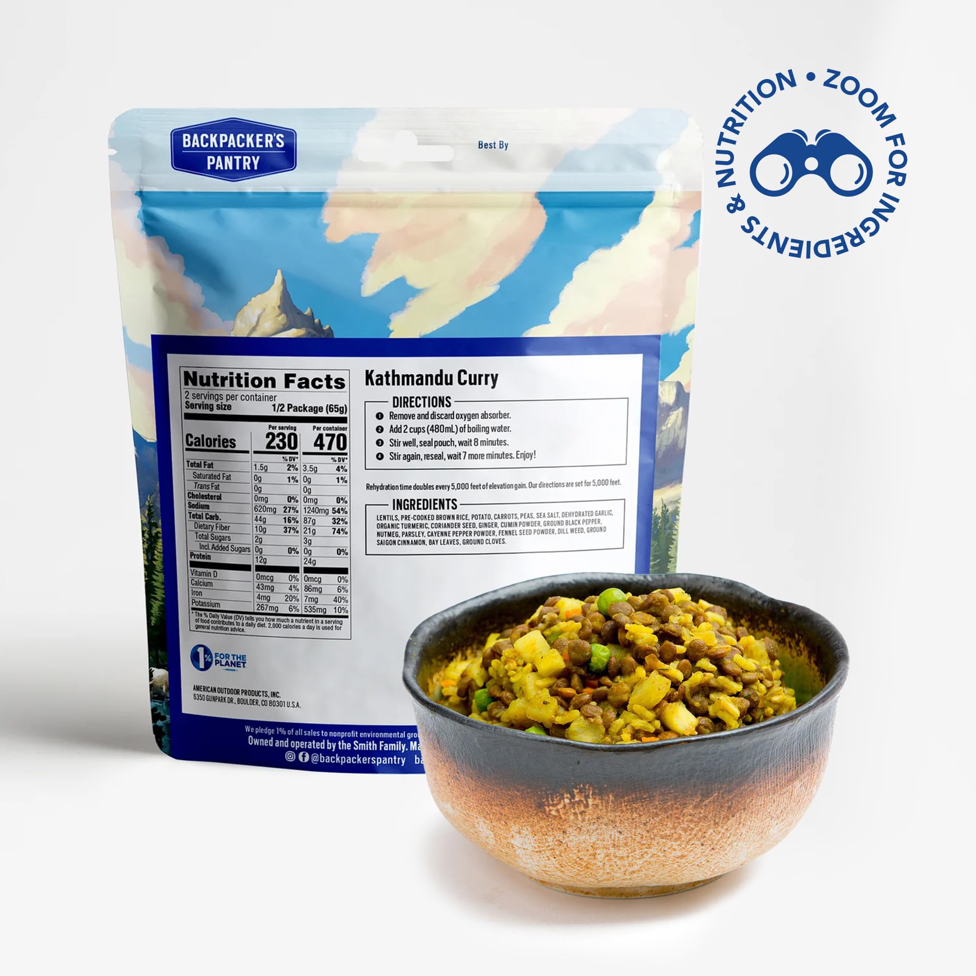 Backpacker's Pantry Kathmandu Curry - Freeze Dried Backpacking & Camping Food - High Protein Vegan Meal (24g Protein) - Gluten-Free Emergency Food Supply - Perfect for Hiking, Camping & Survival Situations