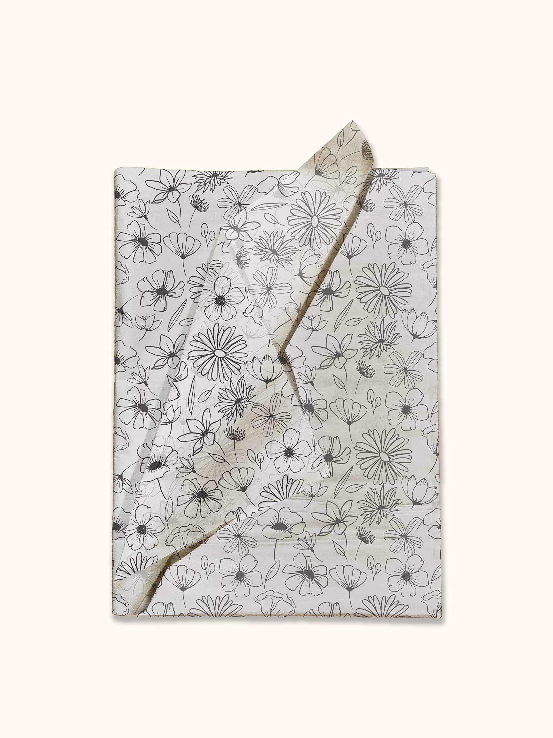 Premium Black & White Floral Printed Tissue Paper - 24 Sheets 20