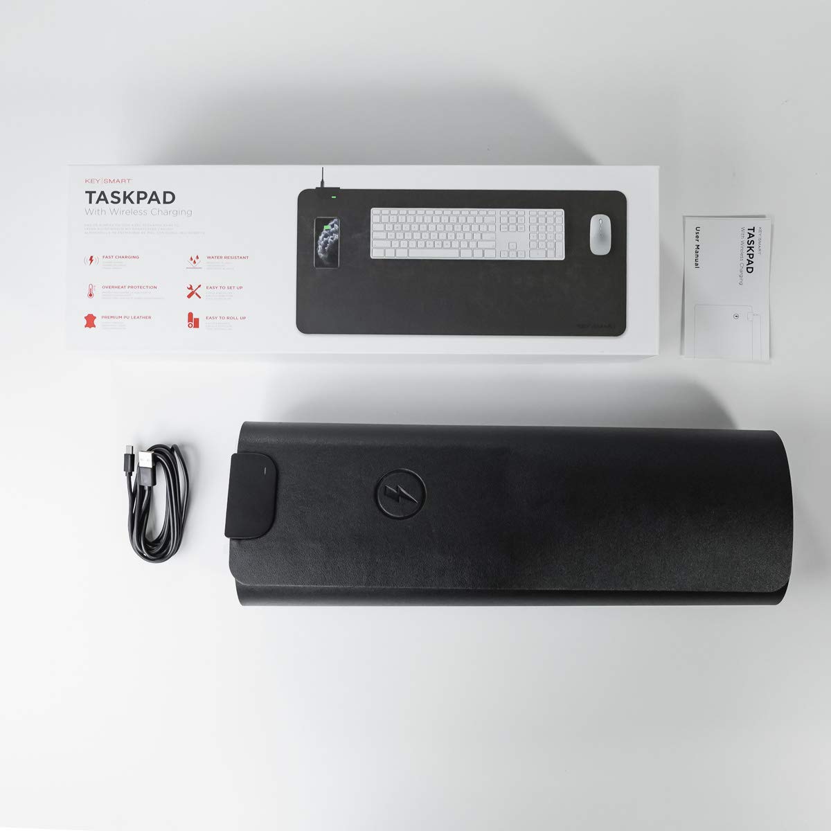 KeySmart TaskPad - 无线充电桌面垫，适用于电脑、笔记本、手机，提升办公效率与桌面整洁