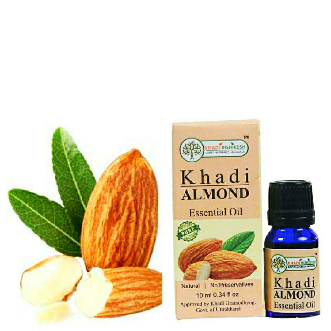 Khadi Rishikesh 100% Pure Almond Essential Oil for Skin & Hair Care - Promotes Clear Skin, Reduces Tan & Wrinkles, Fights Dandruff - 10ml with Free Keychain - Perfect for Daily Skincare Routine & Aromatherapy