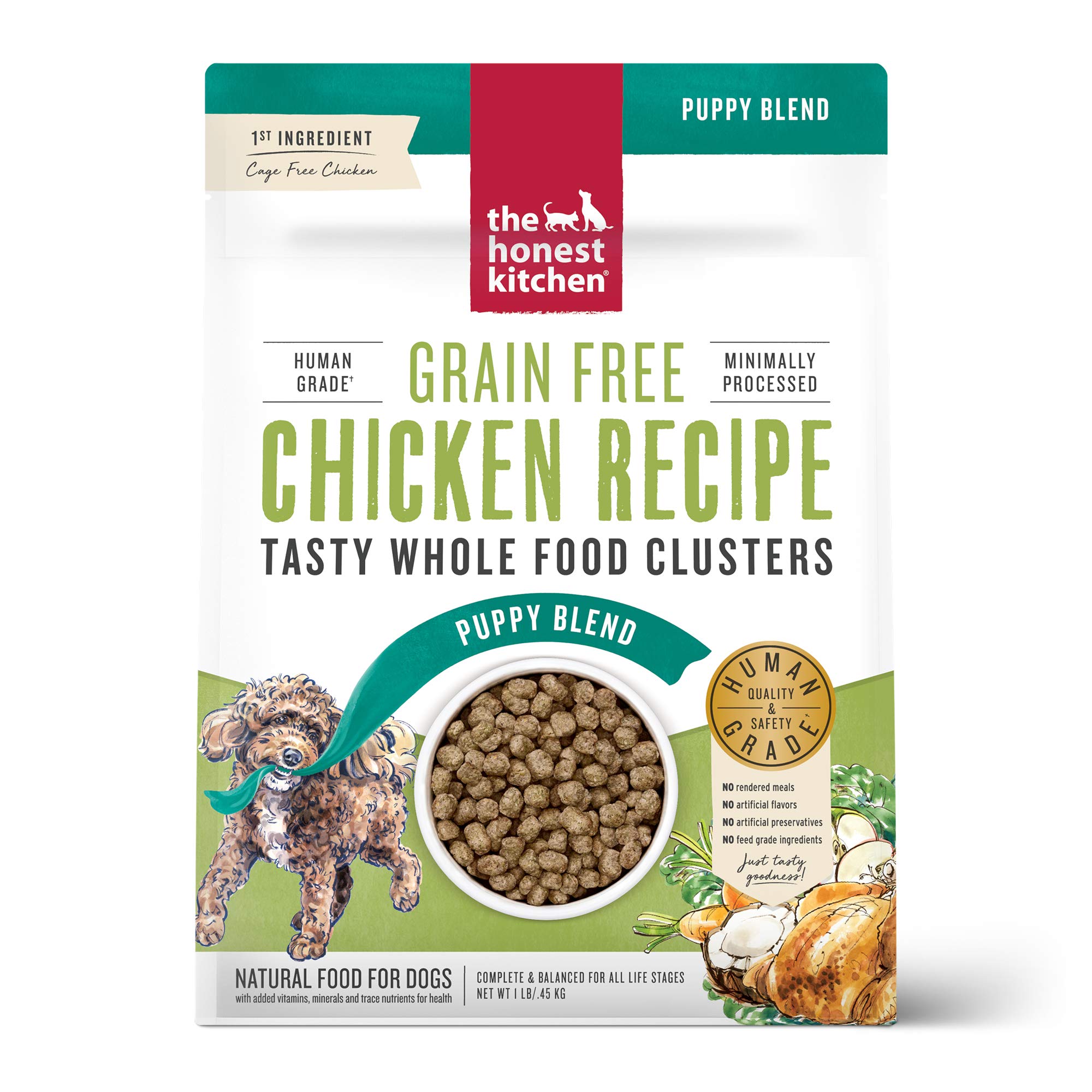 The Honest Kitchen Grain-Free Chicken Dry Dog Food for Puppies - Whole Food Clusters, 1 lb Bag - Perfect for Small Breed Puppies & Sensitive Stomachs