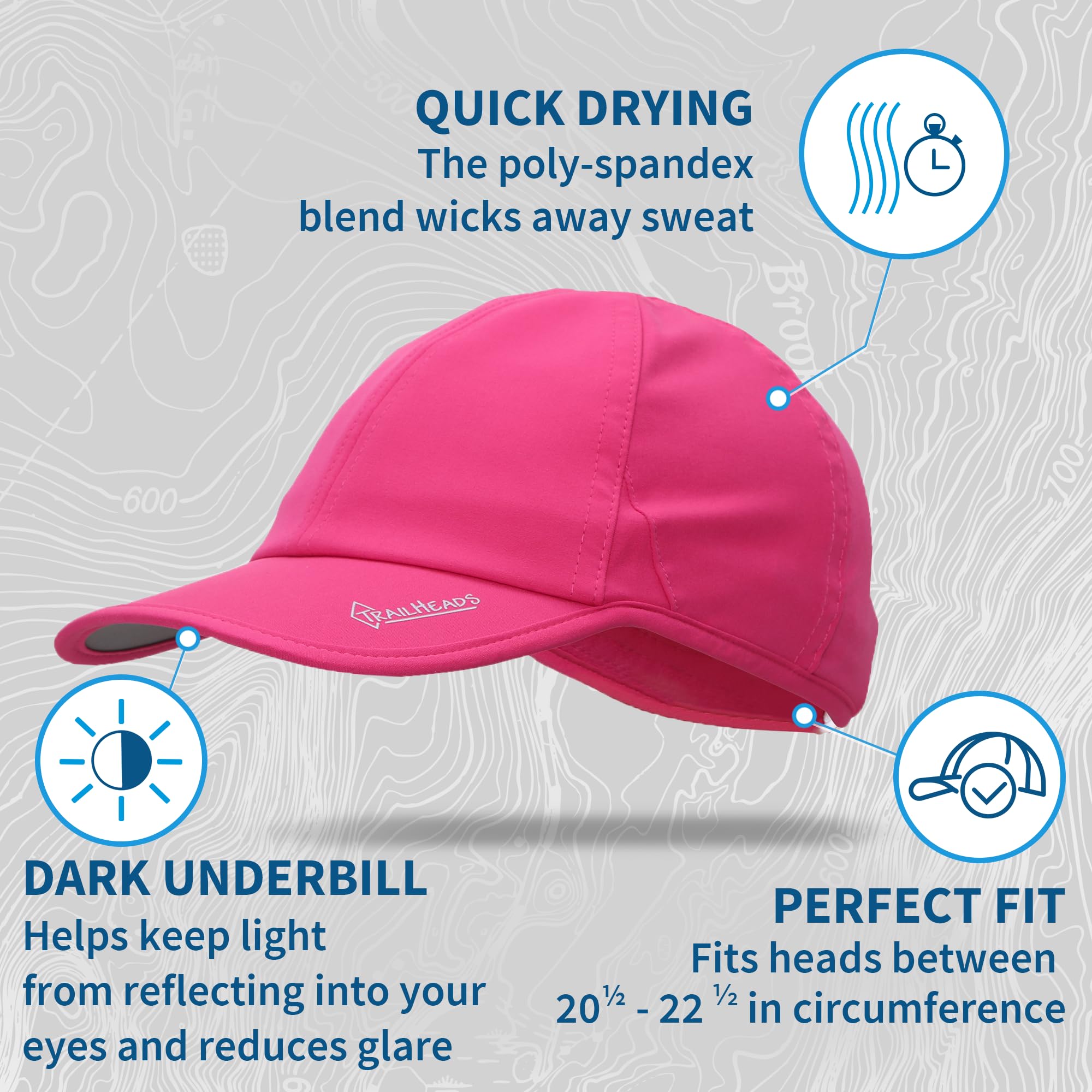 TrailHeads UV Protection Running Hats for Women - 50+ UPF Sun Protection Baseball Cap for Summer - Lightweight & Breathable for Tennis, Golf, Gym & Outdoor Workouts - Perfect for Running, Hiking & Beach Activities