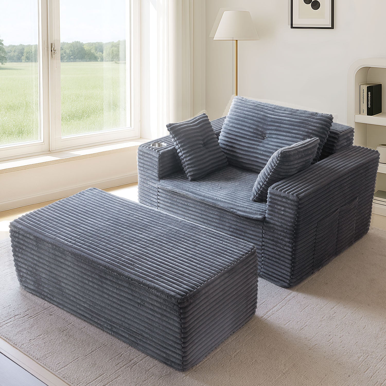 MAXYOYO 65x49 Oversized Chaise Lounge Sofa - Ultra Comfortable Cloud Couch with 3 Pillows, Dark Grey - Perfect for Living Room, Bedroom & Home Office Relaxation