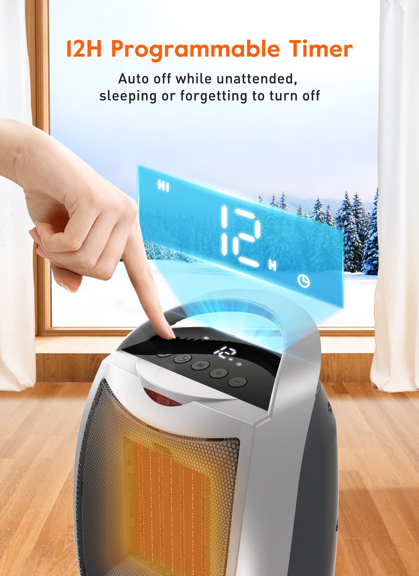 Best Space Heater for Indoor Use - 1500W PTC Ceramic Portable Heater with Thermostat, Timer, Eco & Fan Modes | Fast Heating & Safety Features for Bedroom, Office & Home Use | Perfect for Winter Warmth & Energy Saving