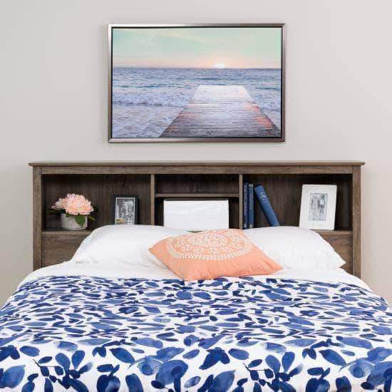 Riverdale Grey Double/Queen Bookcase Headboard - Stylish Storage Bed Frame for Small Spaces & Modern Bedrooms