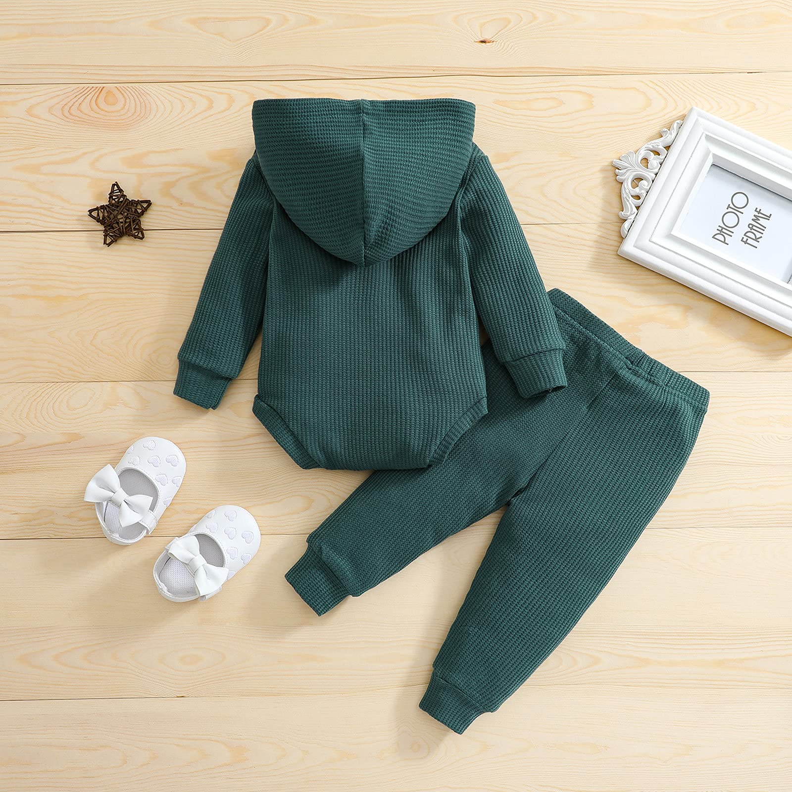 Ynibbim Winter Newborn Baby Clothes Set - 2PCS Unisex Hooded Outfits with Waffle Ribbed Design for Boys & Girls | Perfect for Cold Weather, Photo Shoots & Daily Wear