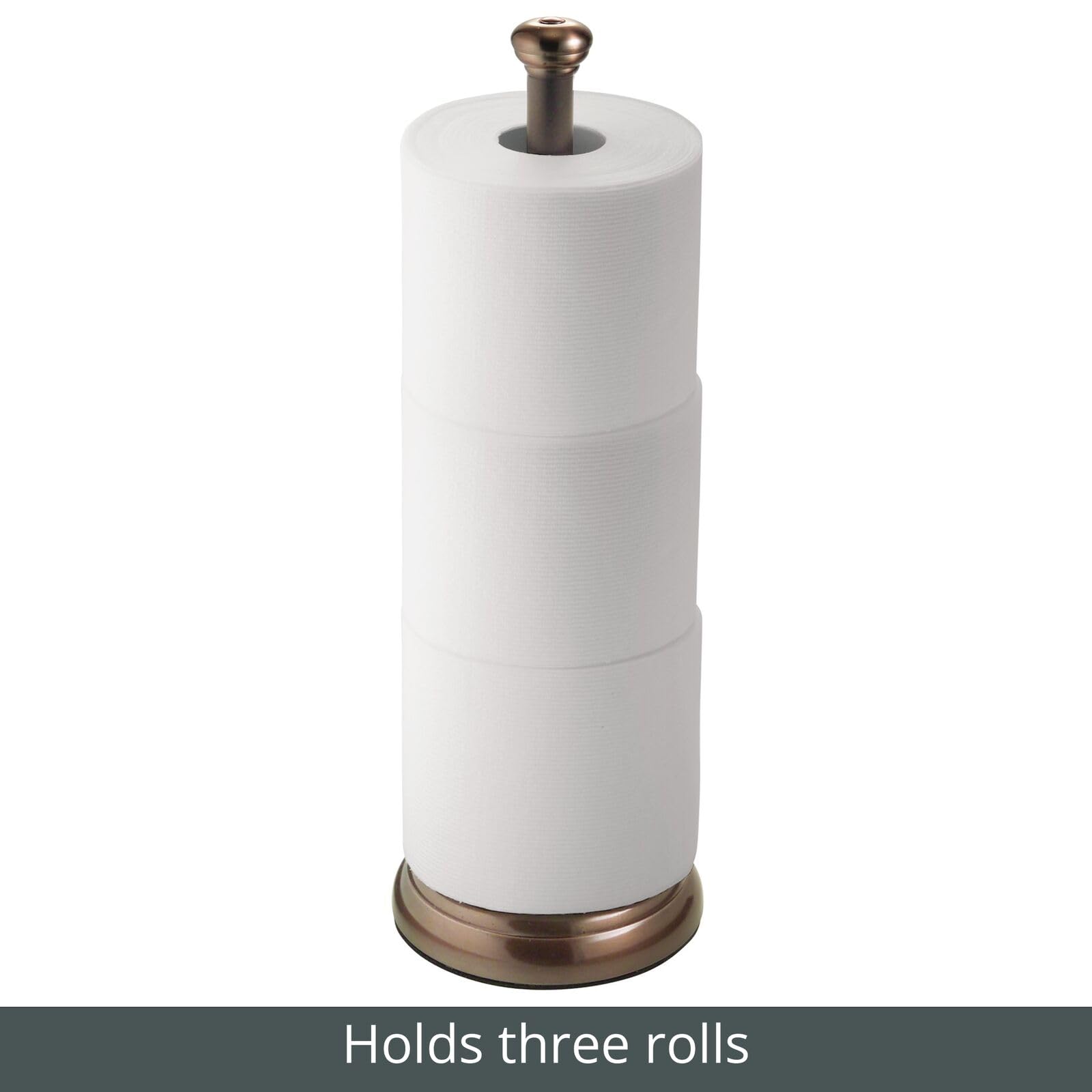 Stainless Steel Free-Standing Toilet Paper Holder with Storage - Holds 3 Rolls - Bronze Bathroom Tissue Organizer for Toilet, Vanity & Cabinet Storage - Hyde Collection - mDesign