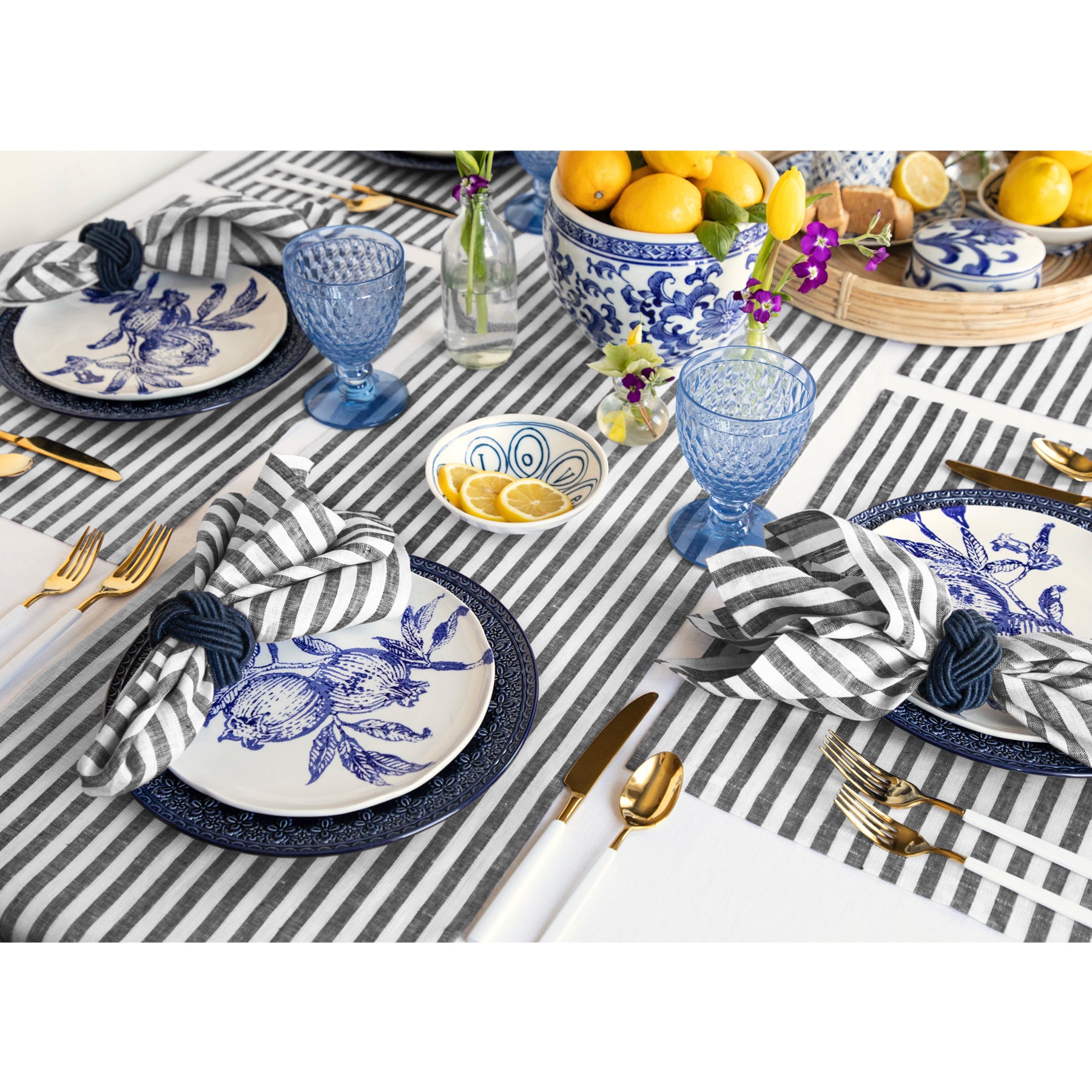 Amalfi Stripe Cotton Placemats Set of 6 - Waterproof & Washable Table Mats for Dining, Kitchen, and Party Decor - Elegant Italian-Inspired Table Setting Accessories