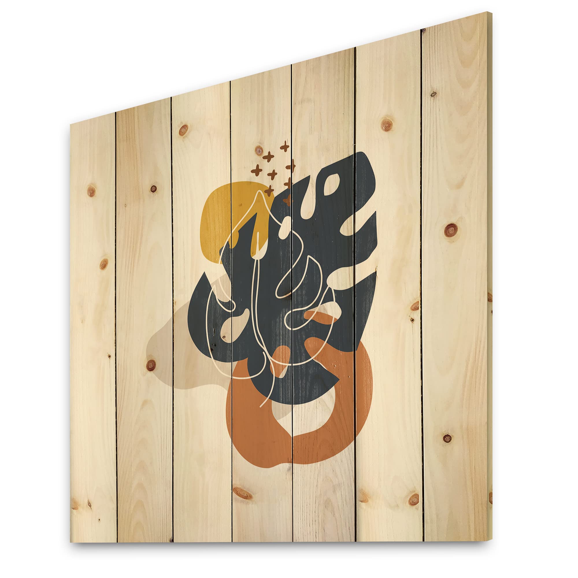 Abstract Floral Wood Wall Art - Modern & Contemporary Blue Flower Decor Printed on Natural Pine Wood - Large Wood Wall Panels for Living Room, Bedroom & Office Decor