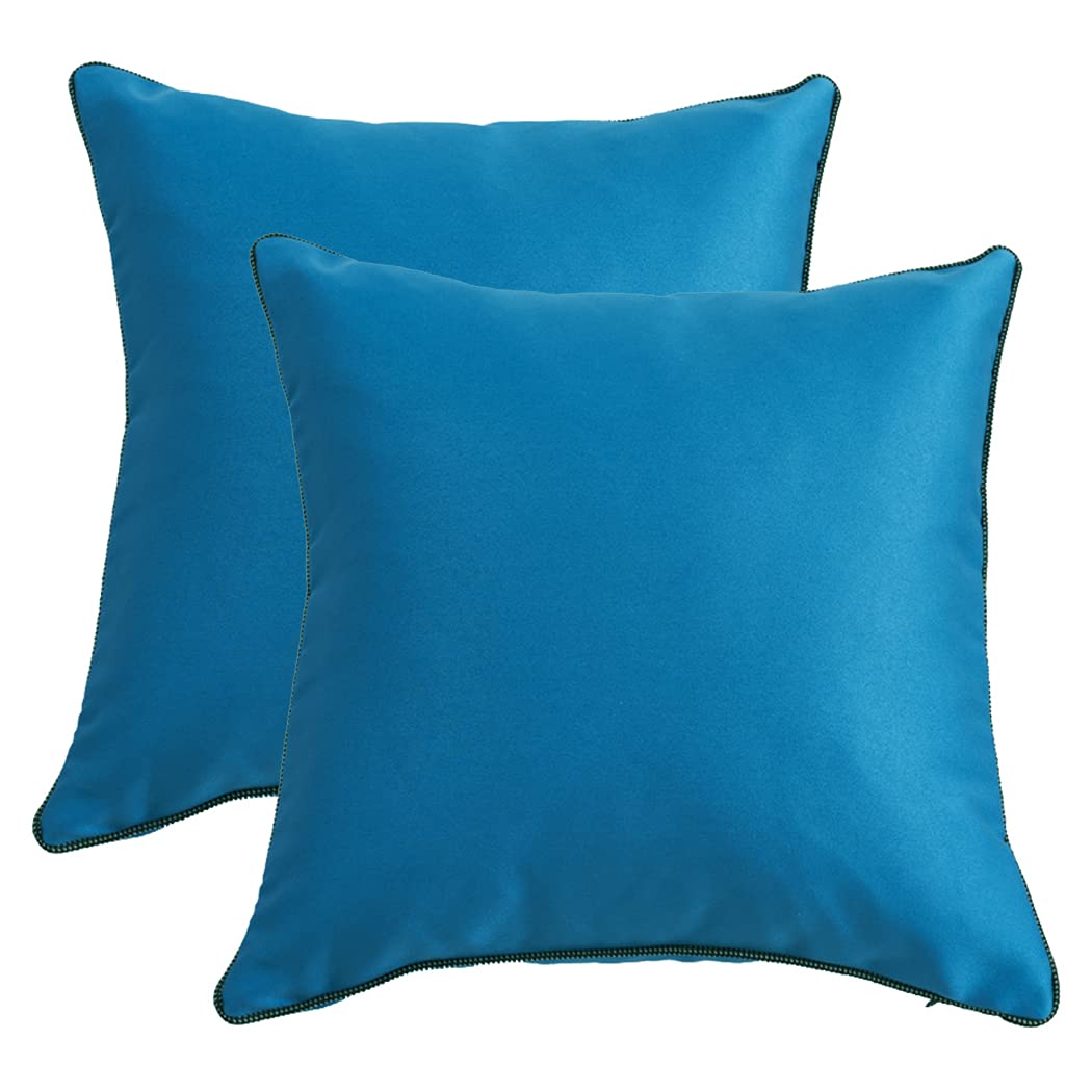 King Protea Blue Atoll Decorative Throw Pillow Covers - Soft Heavy Satin Fabric with Black & White Piping - 18x18 Inch (45x45cm) Square Cushion Cases for Sofa, Couch, Bed & Chair - Set of 2 - Perfect for Living Room Decor, Bedroom Accents & Home Styling