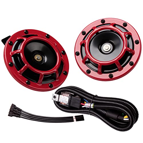 Red horn with wiring harness