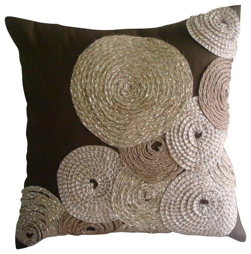 Adorned By Jute Brown Art Silk Throw Pillow Cover - Elegant Home Decor for Living Room, Bedroom & Sofa