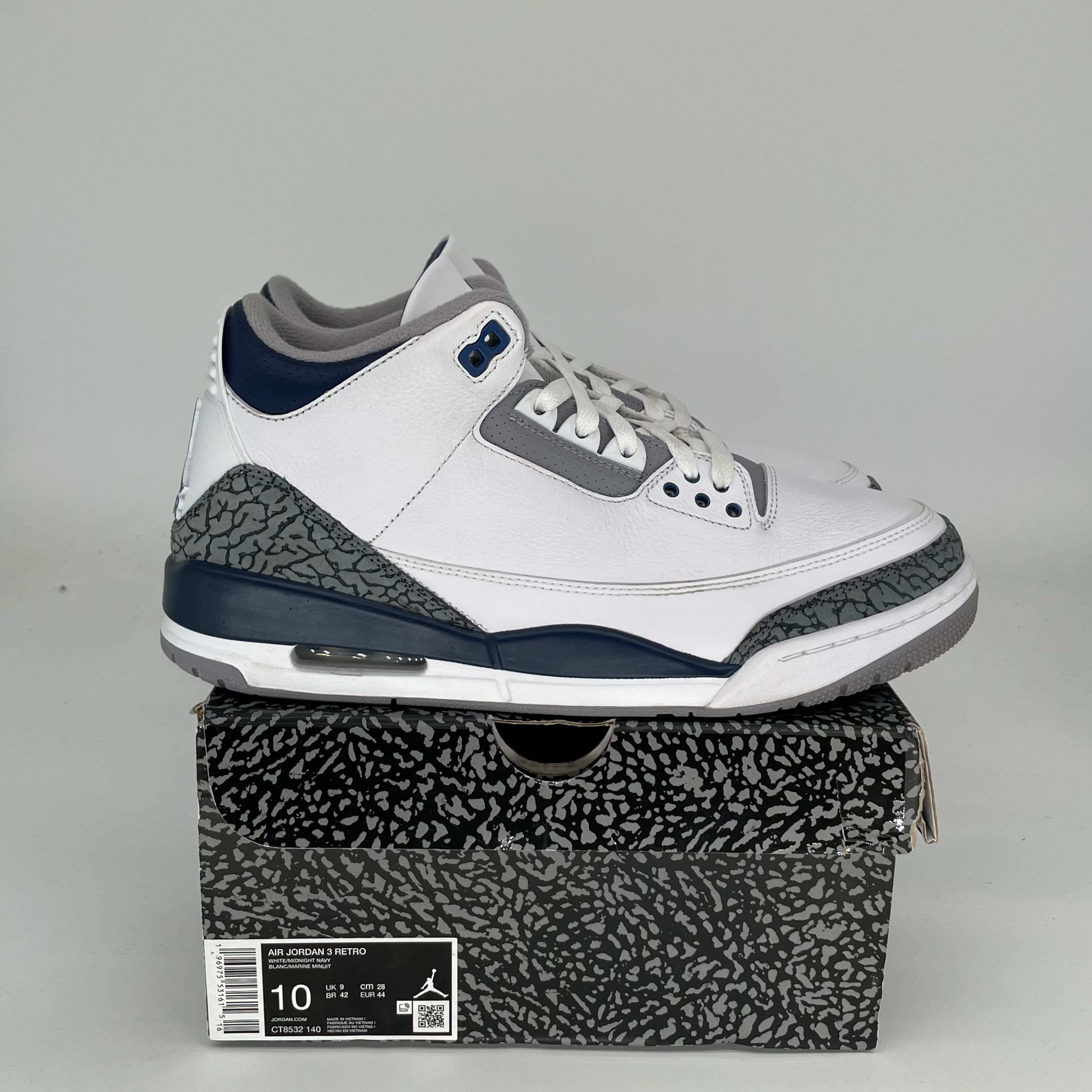 AIR JORDAN 3 Retro Midnight Navy Men's Basketball Shoes Size 10 - CT8532-140 | Authentic Sneakers for Running, Gym & Streetwear Fashion