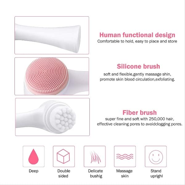 2 in 1 Facial Cleansing & Exfoliating Brush - Soft Silicone Bristles for Deep Pore Cleaning, Gentle Massage & Skin Exfoliation | Bamboo Handle Face Scrubber for Daily Skincare & Makeup Removal