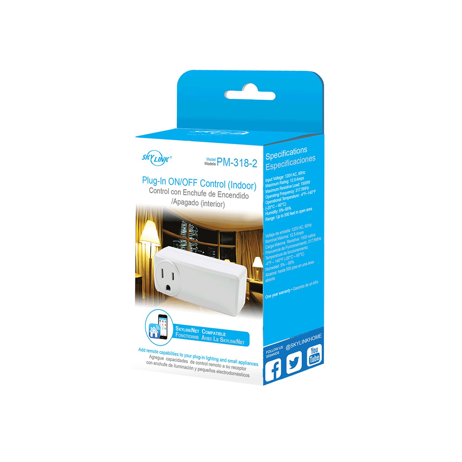 SKYLINK PM-318-2 Smart Plug - Wireless Remote Control Outlet for Home Automation, Appliance & Lighting Control (White) | Works with SkylinkNet | Perfect for Smart Homes, Holiday Lights & Energy Savings