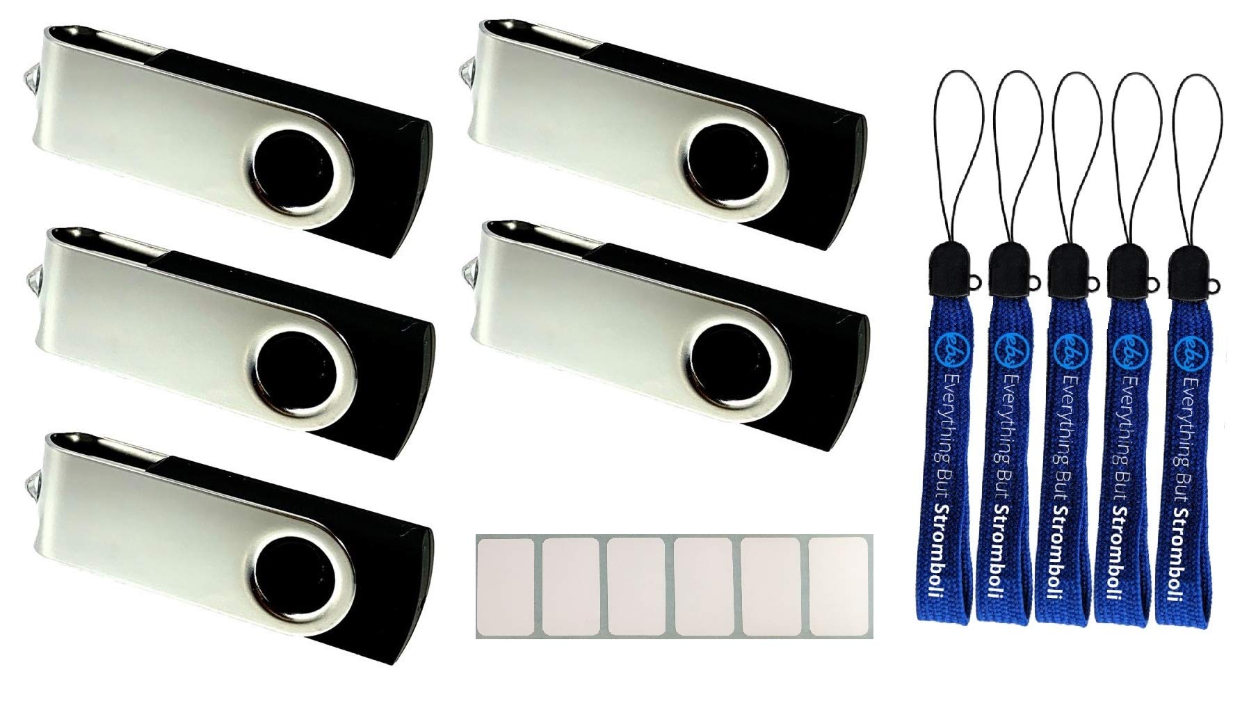 64GB USB 3.0 Flash Drives Bulk Pack (5-Pack Black) with 5 Lanyards & 6 Sticker Labels - High Speed Thumb Drives for Data Storage, School, Office, Business & Tech Accessories