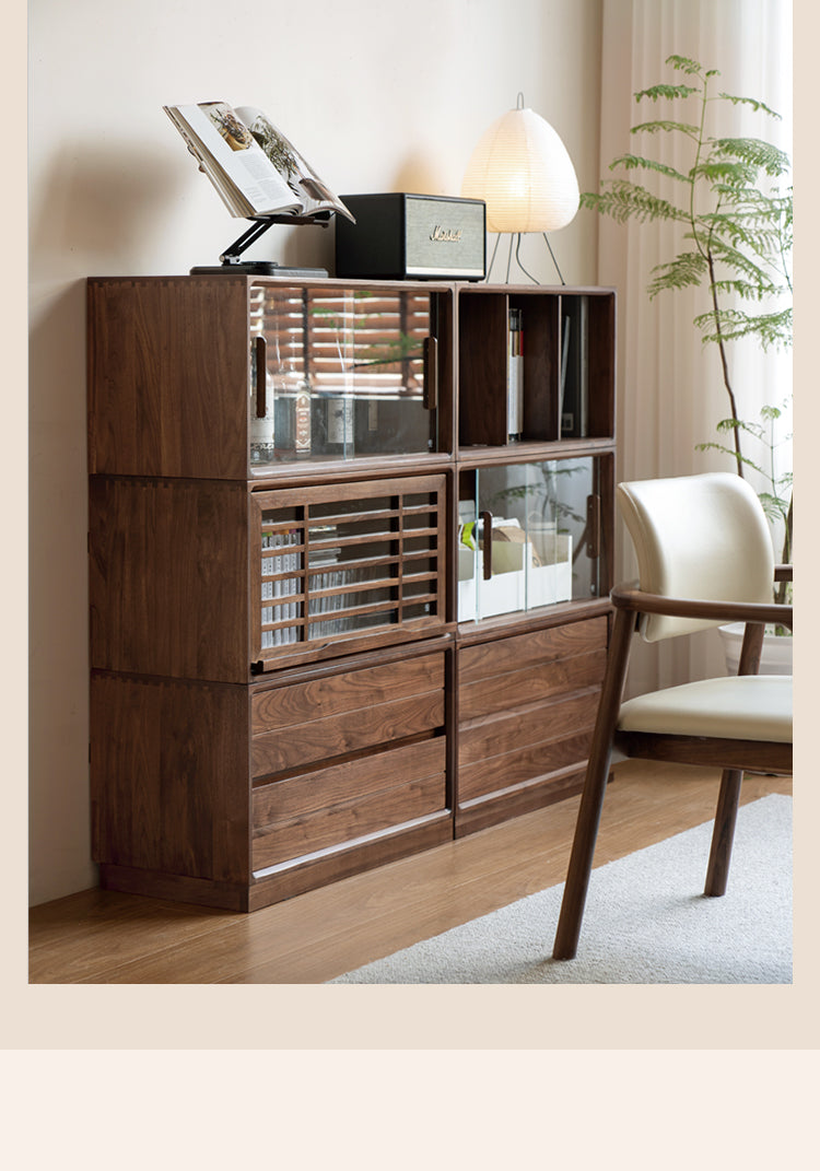 Premium Black Walnut Solid Wood Modular Bookcase - Customizable Storage Shelf for Home Office, Living Room & Library Organization