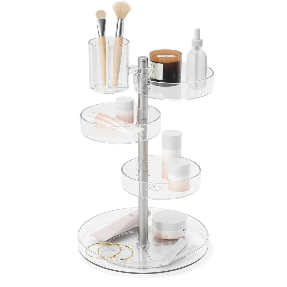 Umbra Pirouette Rotating Makeup Organizer - Clear Acrylic Cosmetic Storage with 360° Rotation | Perfect for Vanity, Bathroom & Dressing Table Organization