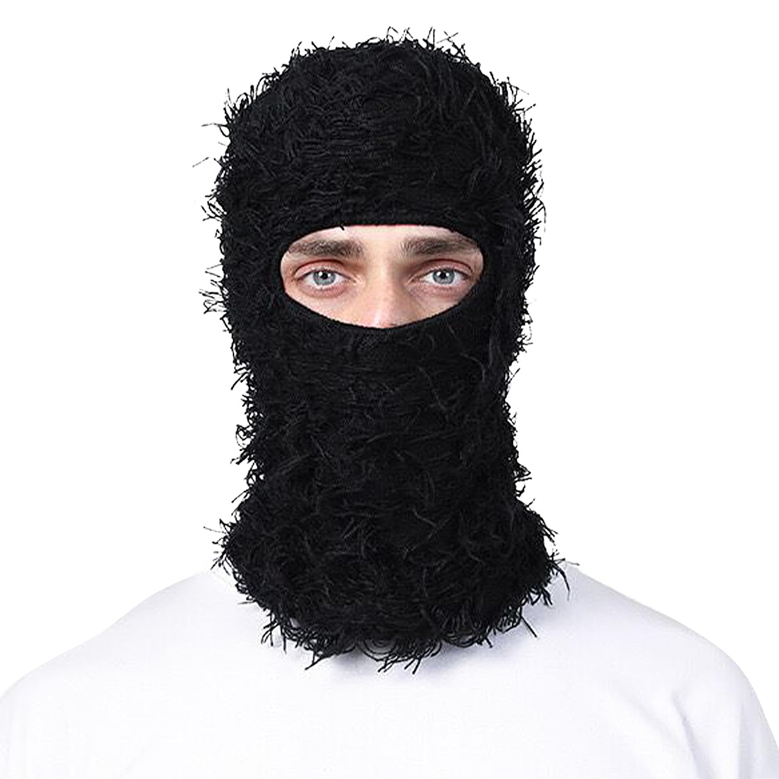 Clakllie Distressed Balaclava - Yeat Shiesty Knitted Full Face Mask for Men & Women - Windproof Winter Ski Mask for Cold Weather & Outdoor Activities