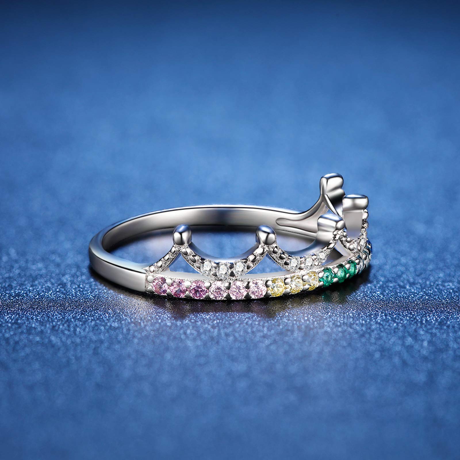 925 Sterling Silver Crown Ring with Colorful Cubic Zirconias - Elegant Jewelry Gift for Women, Bridesmaid, Birthday, Anniversary, Wedding & Promise - Perfect for Special Occasions, Date Nights & Formal Events