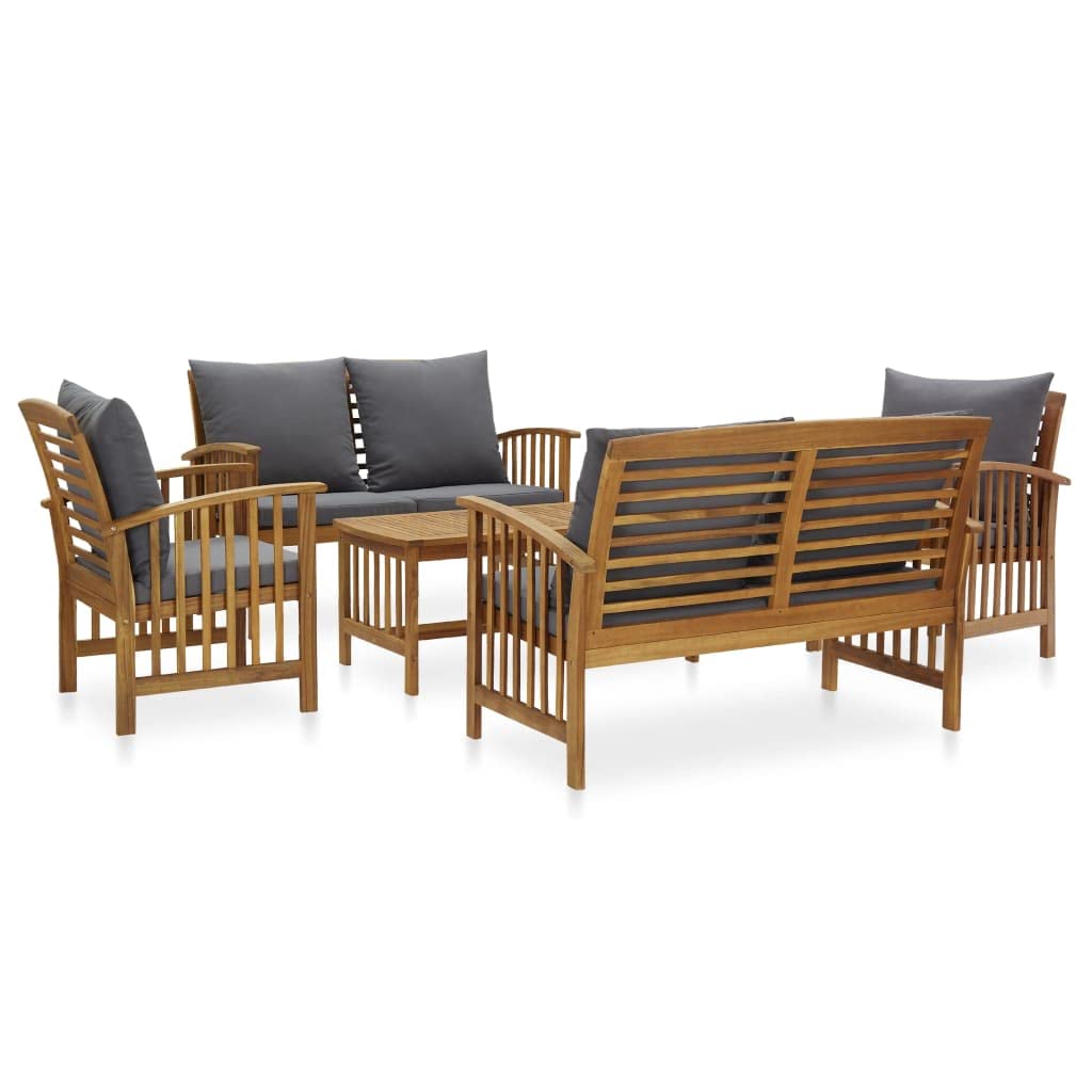 5-Piece Acacia Wood Patio Furniture Set with Bench & Coffee Table - Modern Outdoor Dining Set for Garden, Balcony, Porch - Perfect for BBQs, Relaxing & Entertaining Guests