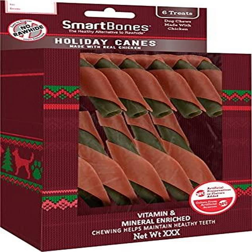 SmartBones Holiday Canes Dog Treats - 6 Count, Real Chicken Flavor, Rawhide-Free Dental Chews for Small & Medium Dogs - Perfect for Christmas Stocking Stuffers & Holiday Gifting