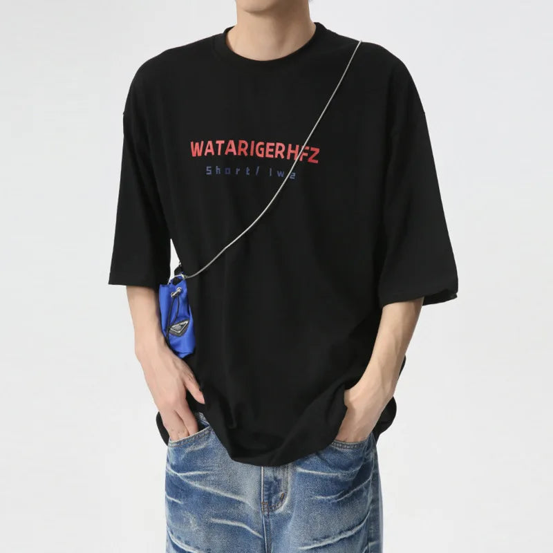American Style Men's T-Shirts - Round Neck Short Sleeve Cotton Tees with Letter Print | Trendy Summer Casual Wear for Everyday Outfits & Street Fashion