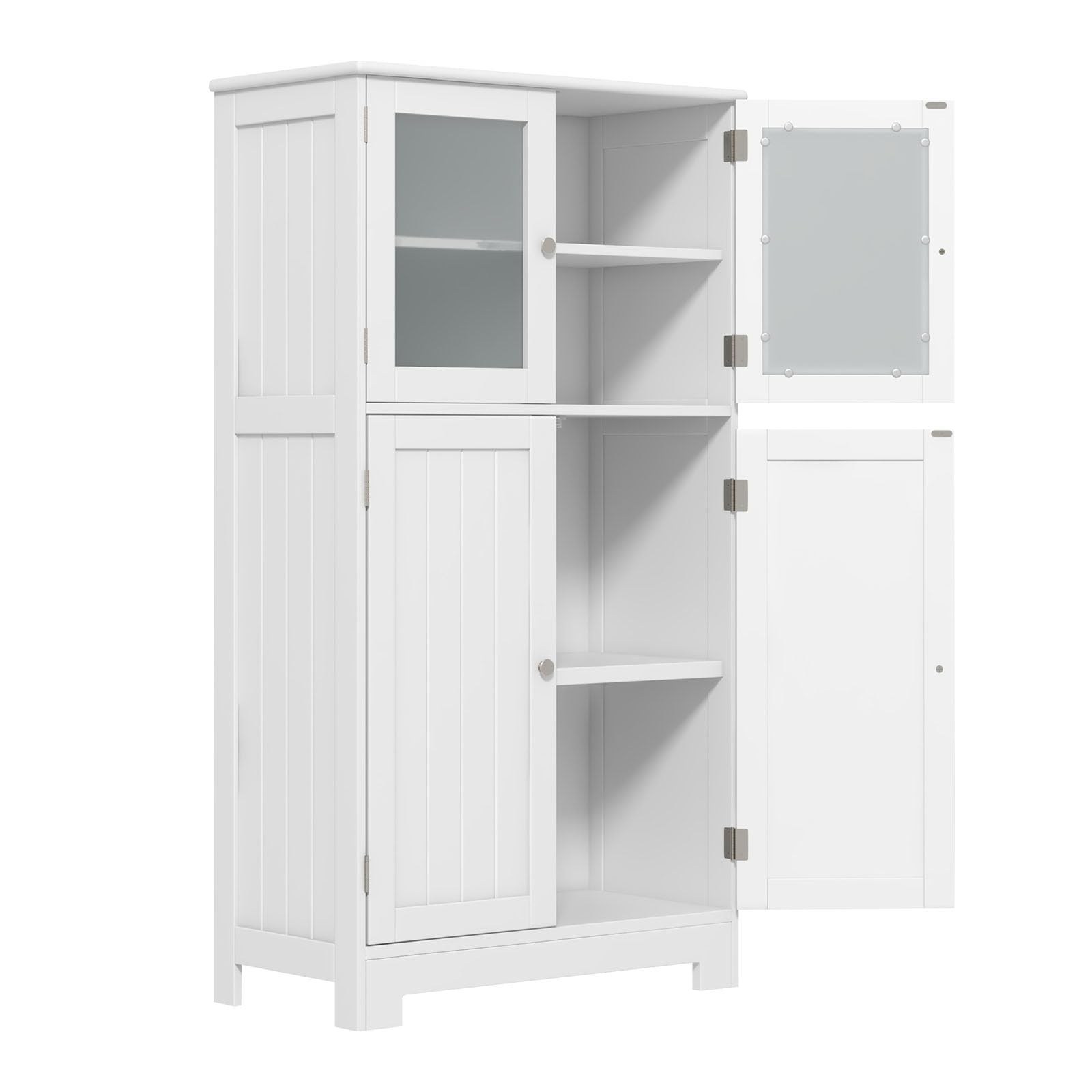 Space-Saving Wooden Bathroom Cabinet with 2 Glass Doors - 30 x 60 x 109 cm White Bathroom Storage Organizer for Small Spaces - Perfect for Bathroom, Kitchen, Living Room & Bedroom Storage Solutions