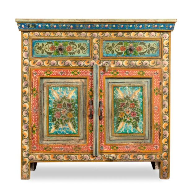 Hand Painted Solid Wood Cabinet - Multicolor Home Decor for Living Room, Bedroom & Kitchen Storage | Rustic Vintage Style Furniture for Home Organization