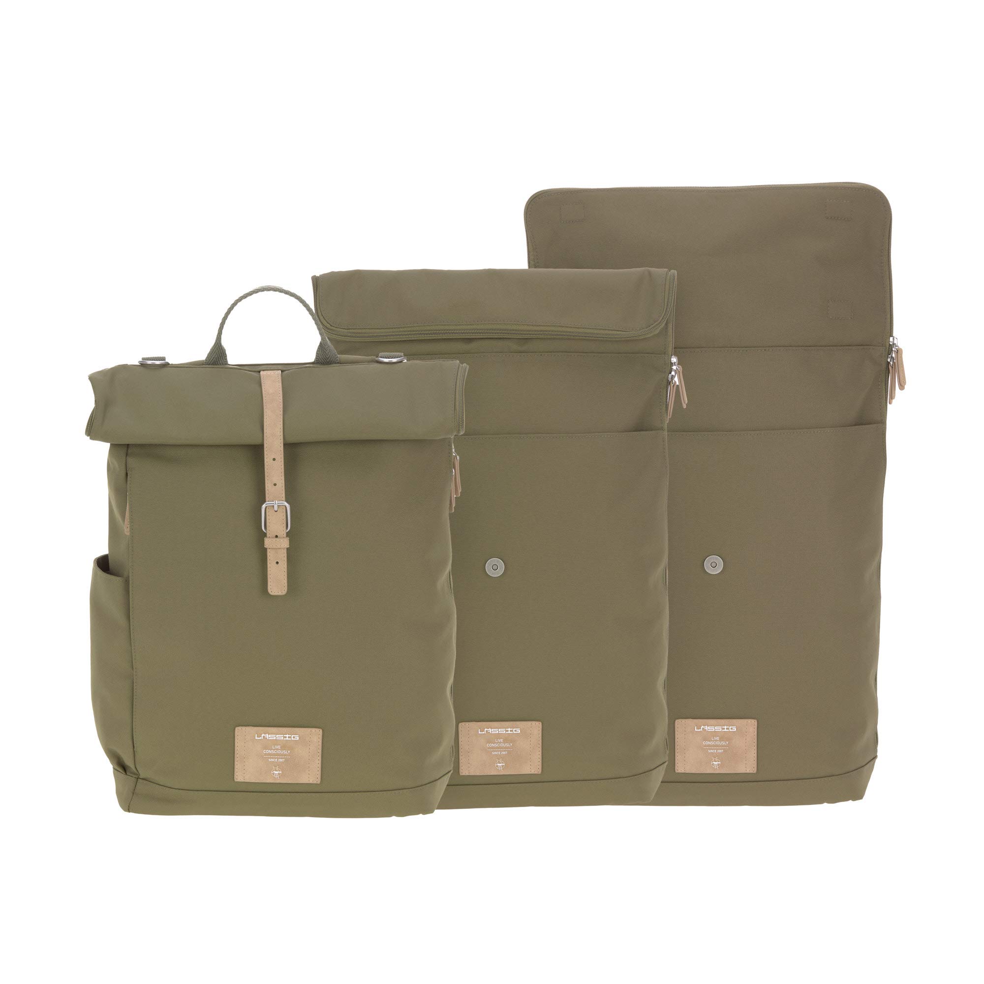 Lässig Green Label Olive Rolltop Backpack Diaper Bag - Large Waterproof Baby Bag for Travel, Daycare & Parenting Essentials | Stylish & Spacious Diaper Backpack for Moms & Dads