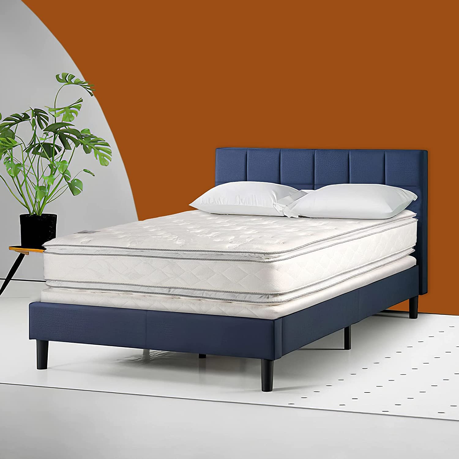 Natural White Noise Mattress Set - Medium Soft/Hard with Wood Box Spring - Medium Plush (Full XL Size) - Perfect for Bedrooms, Guest Rooms & Dormitories