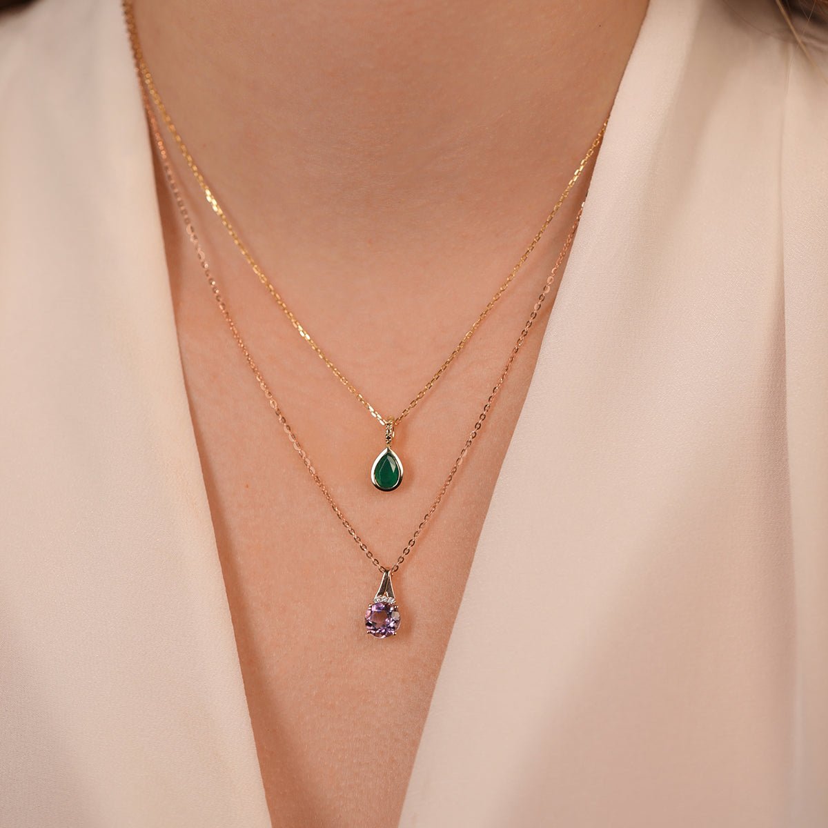 14K Rose Gold Round Amethyst Pendant Necklace with Diamonds - Elegant Jewelry Gift for Women, Perfect for Valentine's Day, Anniversary & Special Occasions