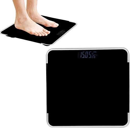 High Precision Digital Bathroom Scale with Wide Platform & Backlit LCD - 440 lbs Capacity, Includes Body Tape Measure (Black) - Perfect for Home, Gym & Health Tracking