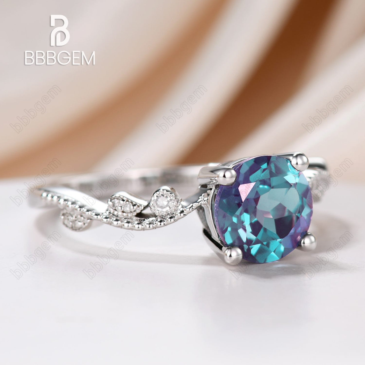 1.2 Carat Round Alexandrite Engagement Ring with 4 Prong Milgrain Setting - Classic Vintage Style for Weddings & Proposals