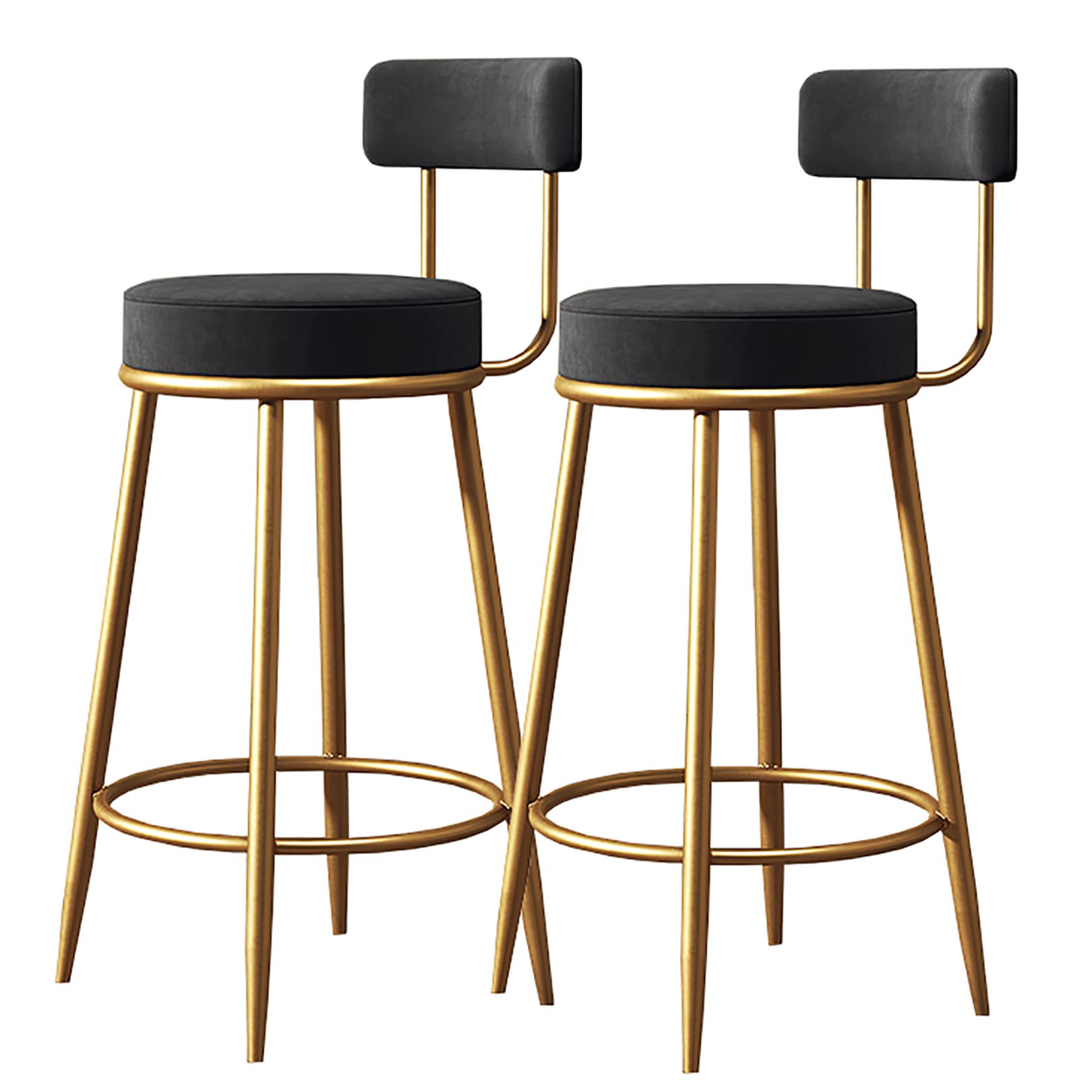 Amraihpy Set of 2 High Back Metal Bar Stools with Footrest & Velvet Cushion Seat - 65cm Height for Kitchen, Pub, Cafe & Dining Room - Perfect for Home Bars, Restaurants & Commercial Use