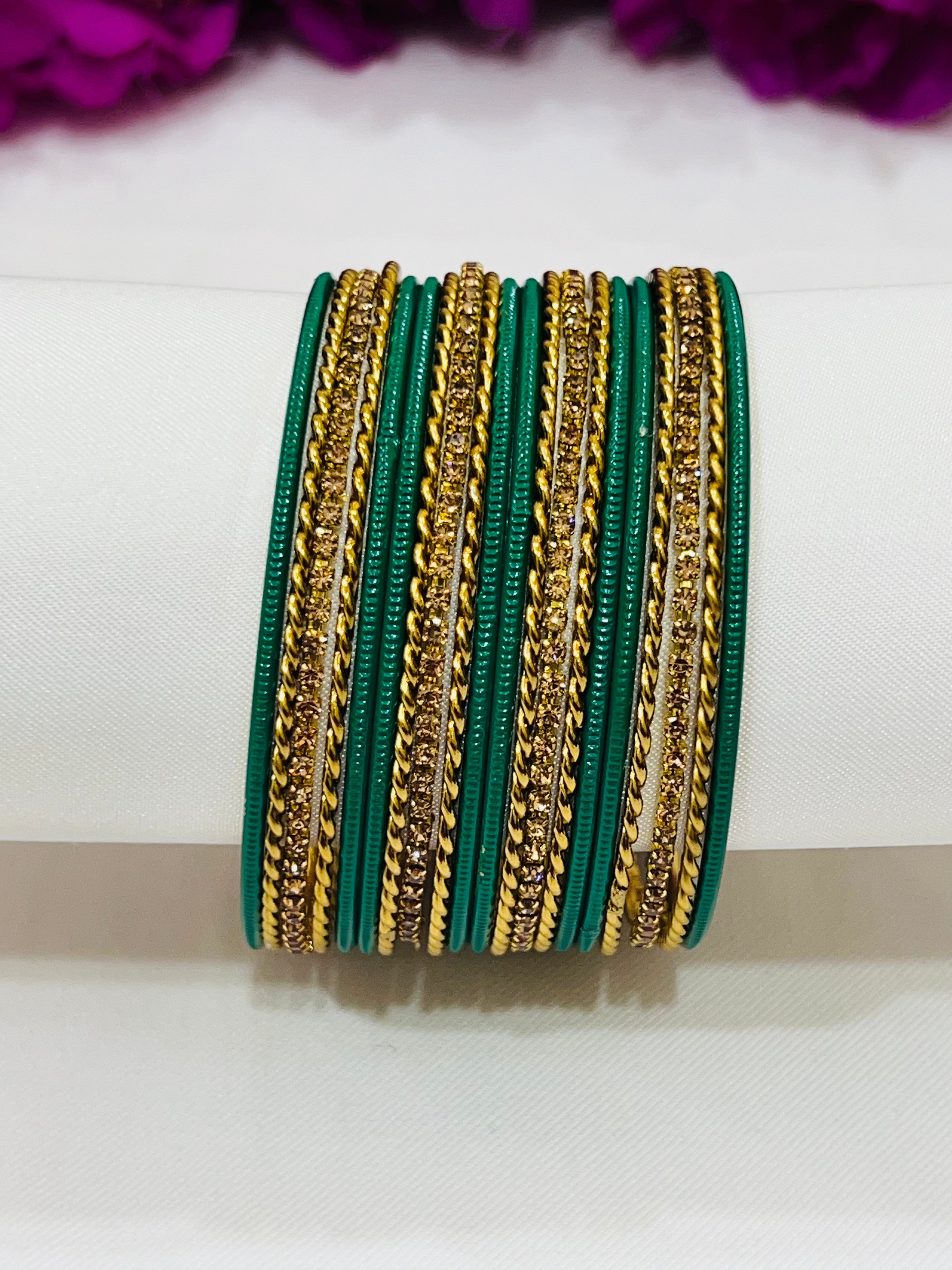 Elegant Light Green Metal Bangles with Sparkling Stones for Women - Perfect for Parties, Weddings & Everyday Fashion Accessories