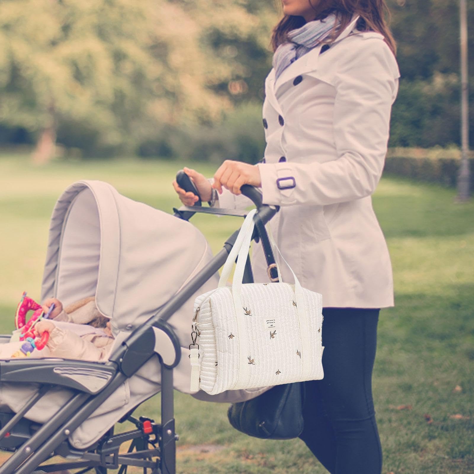 Stylish Large Capacity Diaper Bag Tote with Embroidery - Perfect for Baby Essentials, Travel & On-the-Go Parents