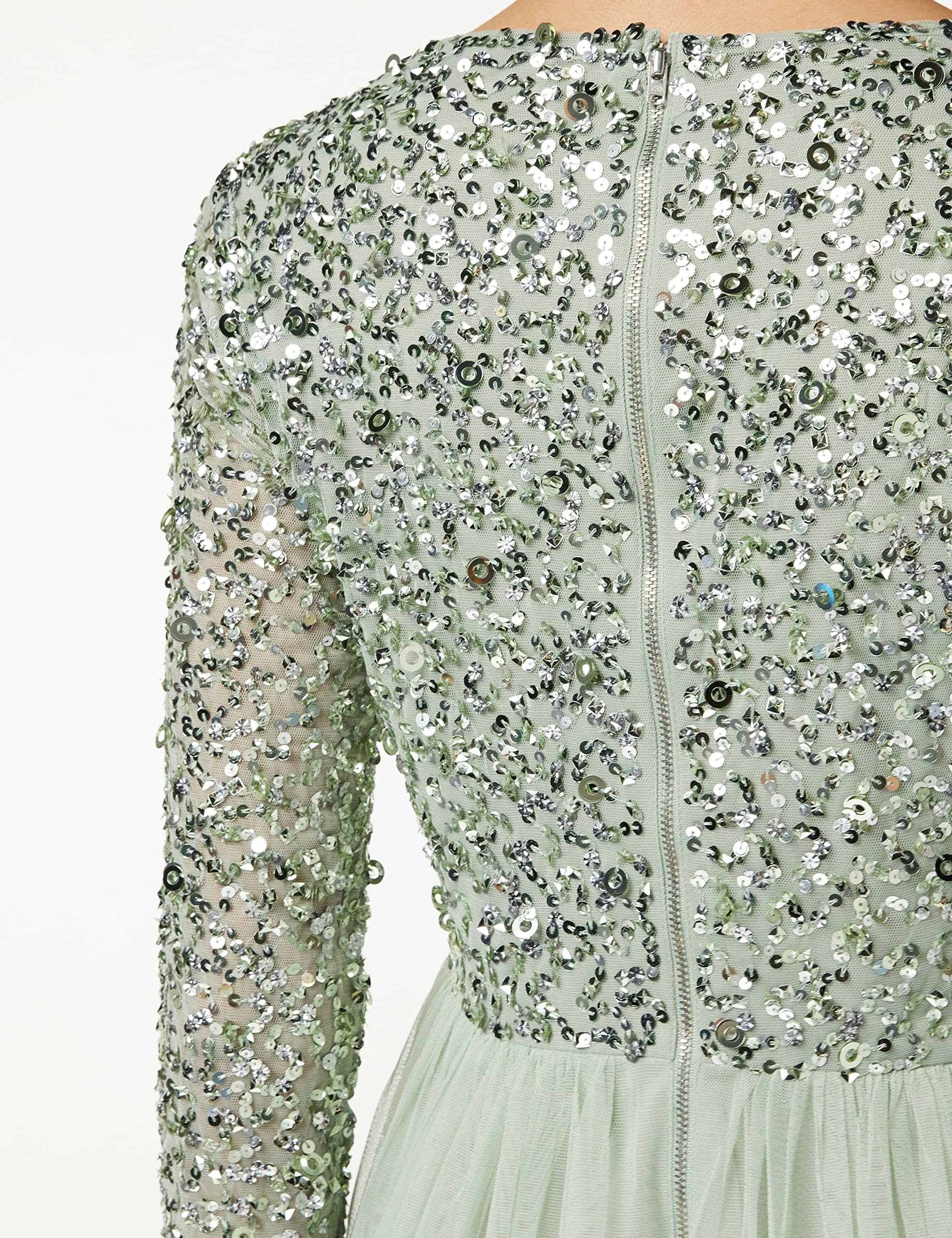 Elegant Long Sleeve V-Neck Sequin Embellished Maxi Dress for Women - Perfect for Wedding Guest, Bridesmaid, Prom & Evening Parties