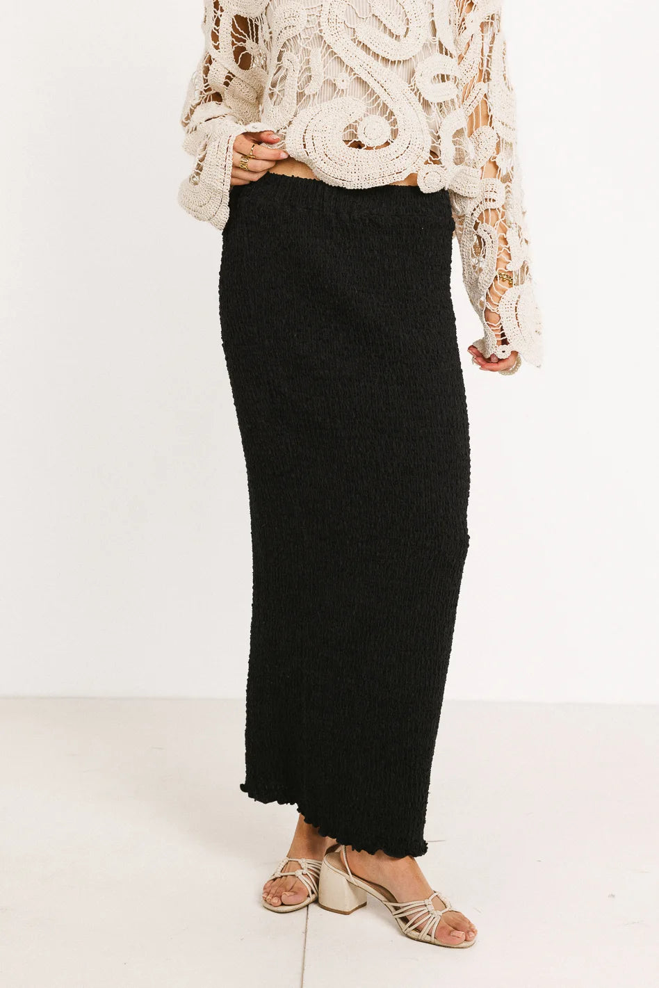 Monica Smocked Skirt for Women - Floral Embroidered Midi Skirt with Elastic Waist | Perfect for Summer Outfits, Beach Vacations & Boho Fashion