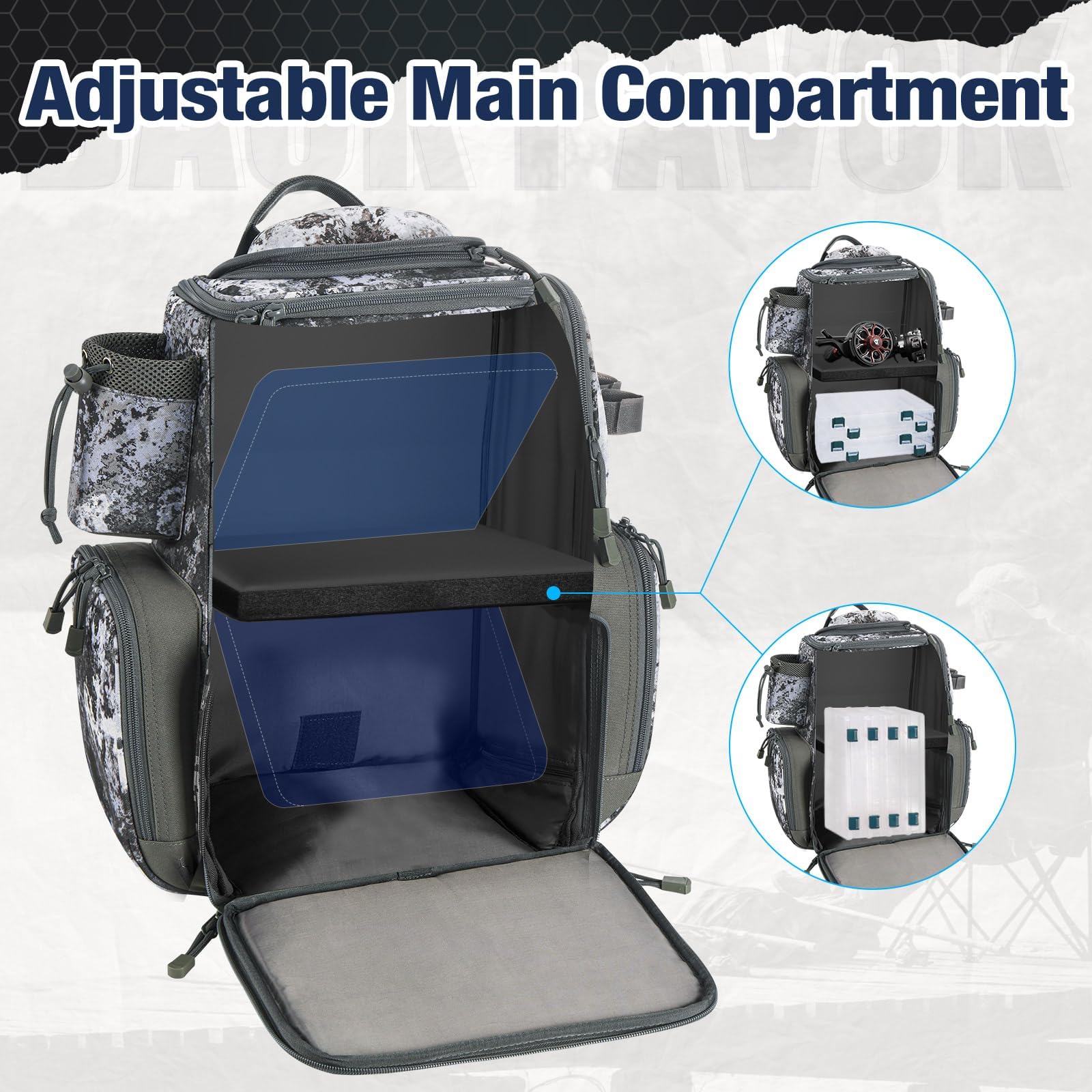 Piscifun Fishing Tackle Backpack with 4 Removable Trays - Large Waterproof Fishing Gear Storage Bag with Rain Cover - Perfect for Bass, Trout & Saltwater Fishing Trips