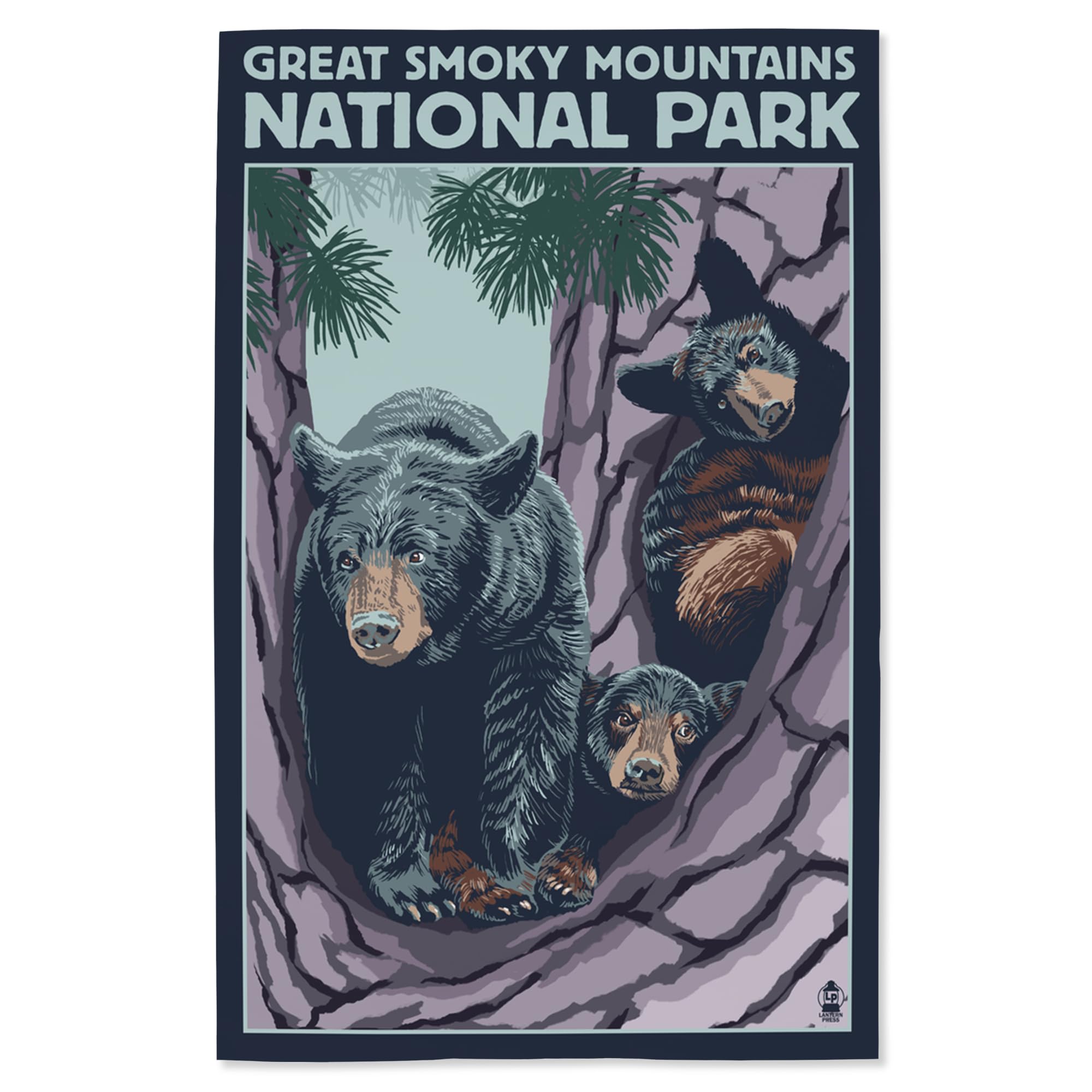 Lantern Press 16x24 Inch Giclee Art Print - Great Smoky Mountains National Park Tennessee - Black Bear and Cubs in Tree - Wildlife Wall Decor for Living Room, Bedroom & Office