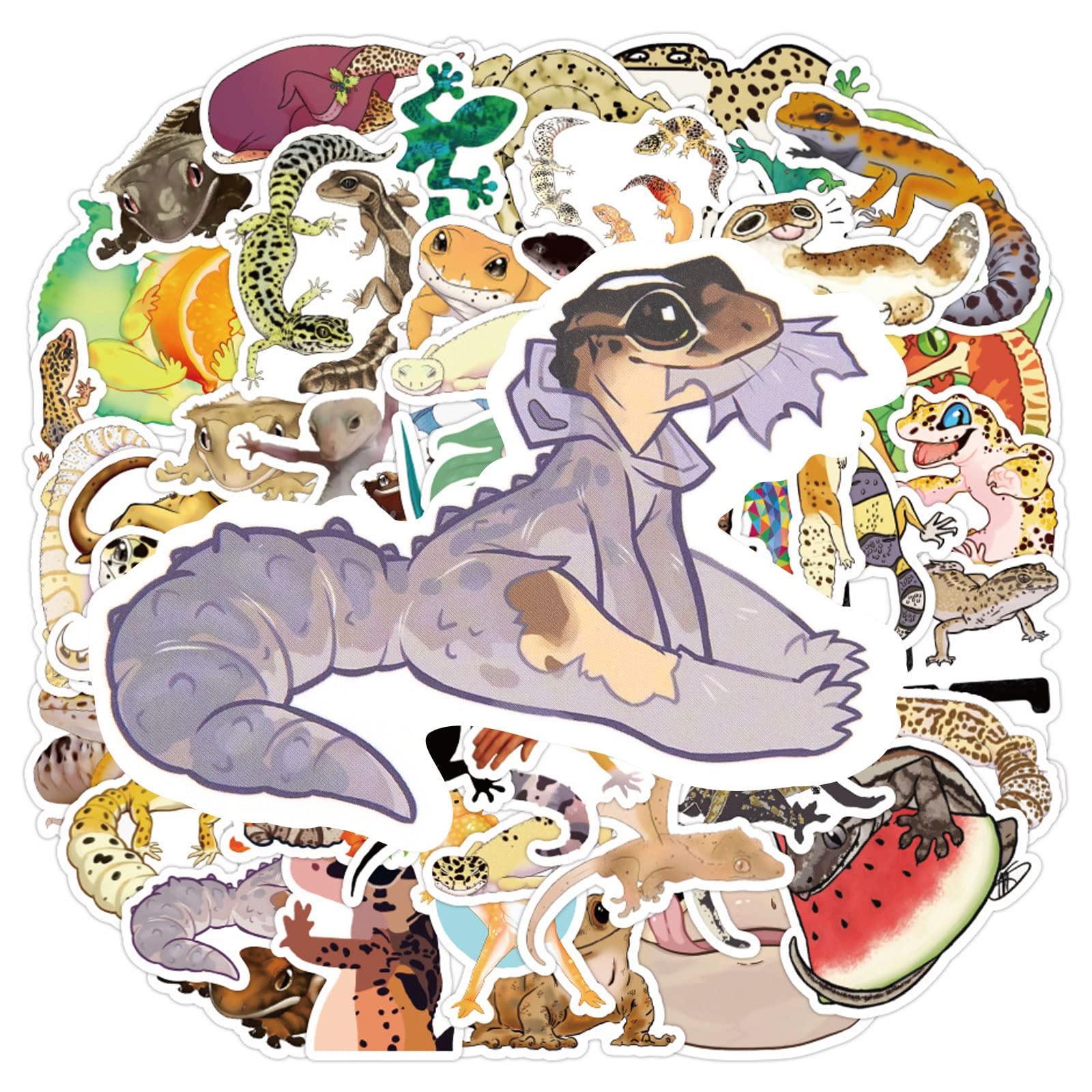 50pcs Gecko Stickers - Waterproof Vinyl Lizard Decals for Laptop, Water Bottle, Phone, Scrapbook, Car, Skateboard, Luggage, Helmet - Fun Animal Stickers for DIY Crafts, Room Decor & Gift Wrapping