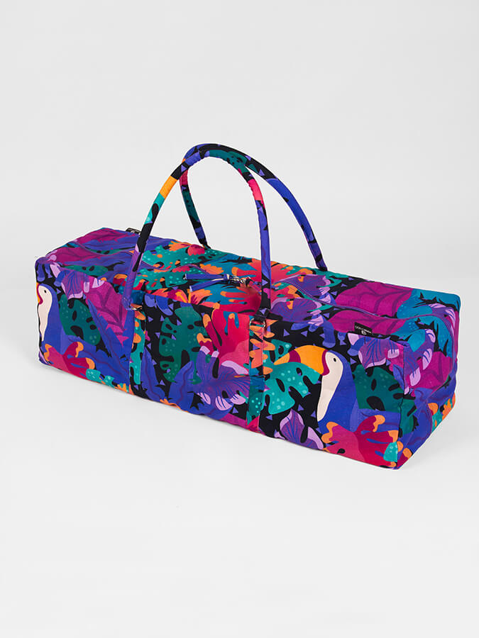 GOTS Certified Organic Cotton Yoga Equipment Kit Bag with Floral Design - Perfect for Yoga Studios, Home Practice & Travel